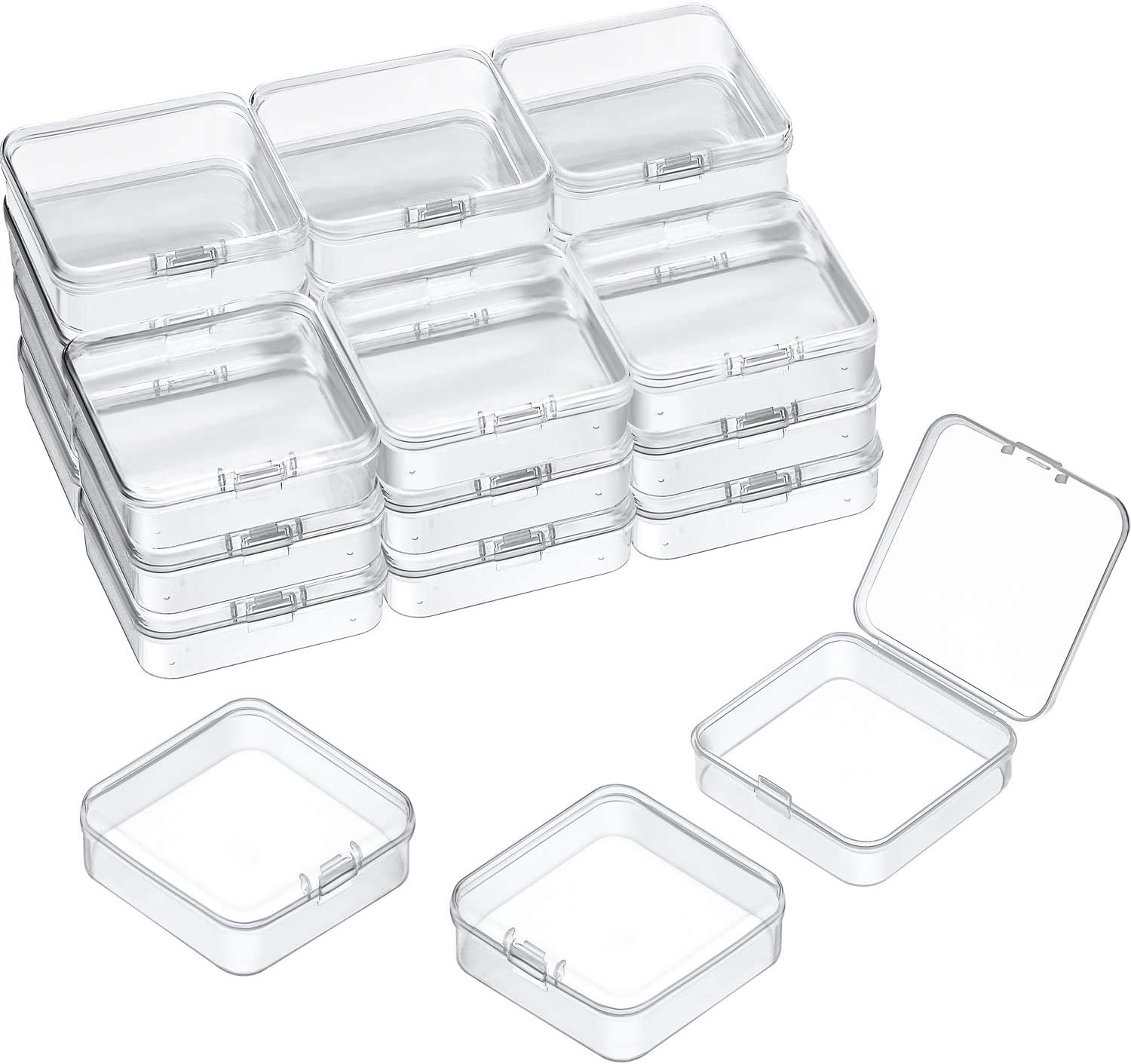 SATINIOR 24 Packs Small Clear Plastic Beads Storage Containers Box with Hinged Lid for Storage of Small Items, Crafts, Jewelry, Hardware (2.5 X 2.5 X 0.8 Inches) image number 1
