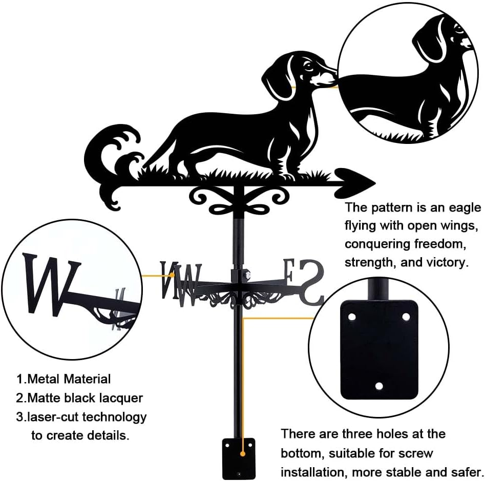 SUPERDANT Dog Weather Vane Dachshund Weathervanes for Roof Mount Animal Metal Weather Vane for the Garden Dog Wind Direction Indicators for Farmhouse Yard Outdoor Barn Sheds Patio Decoration image number 3