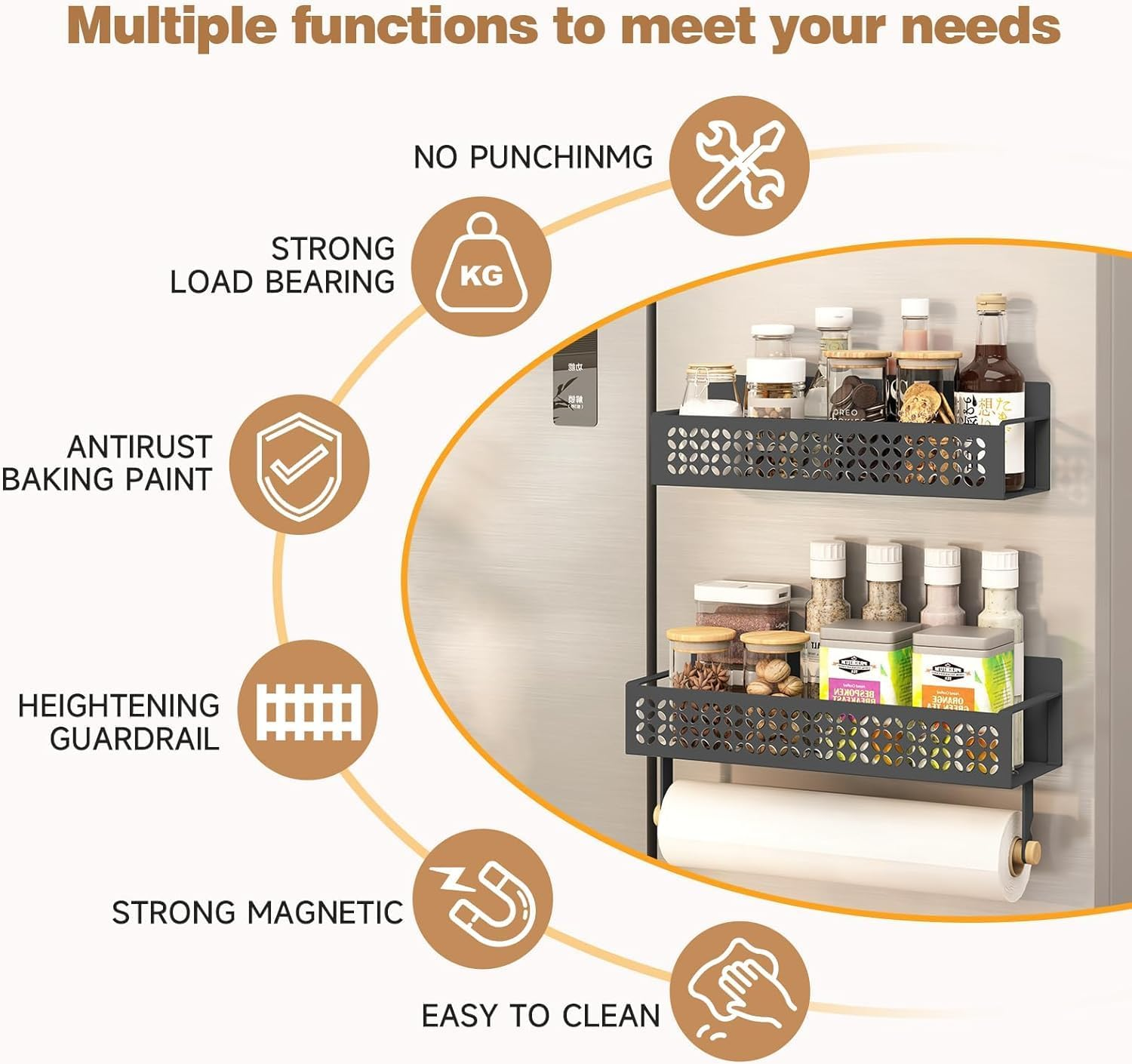 Magnetic Spice Rack Organizer for Refrigerator, Metal Magnetic Shelf for Refrigerator, Strong Magnetic Fridge Shelf for Microwave, Kitchen Organizers Storage Gadgets (2 Pack Black) image number 3