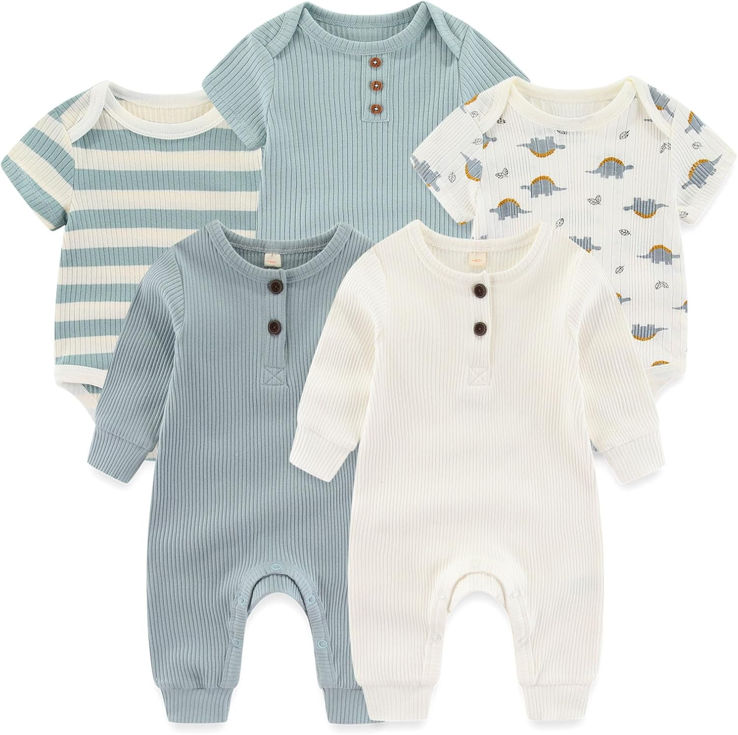 Newborn Baby Bodysuit Soft Ribbed Romper Infant Boy Girl Clothes Set 0-12 Months
