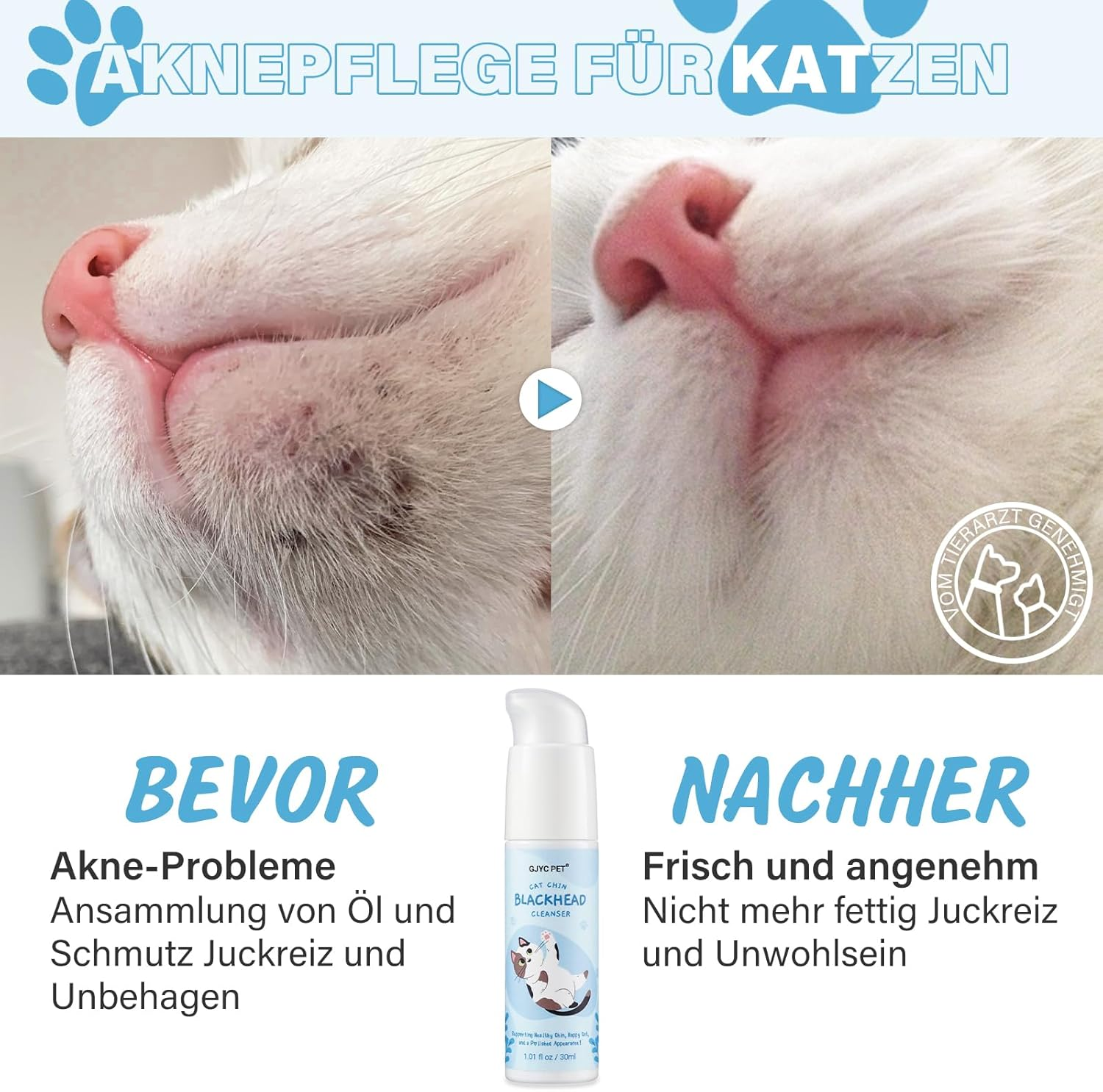 GJYC PET Cat Acne Cream, Cat Acne Chin Care Set - Gently Removes Cat Chin Blackheads, Equipped with Cat Acne Cleaning Brush, Nourishes Cat Chin Softness and Freshness, 30 Ml image number 4