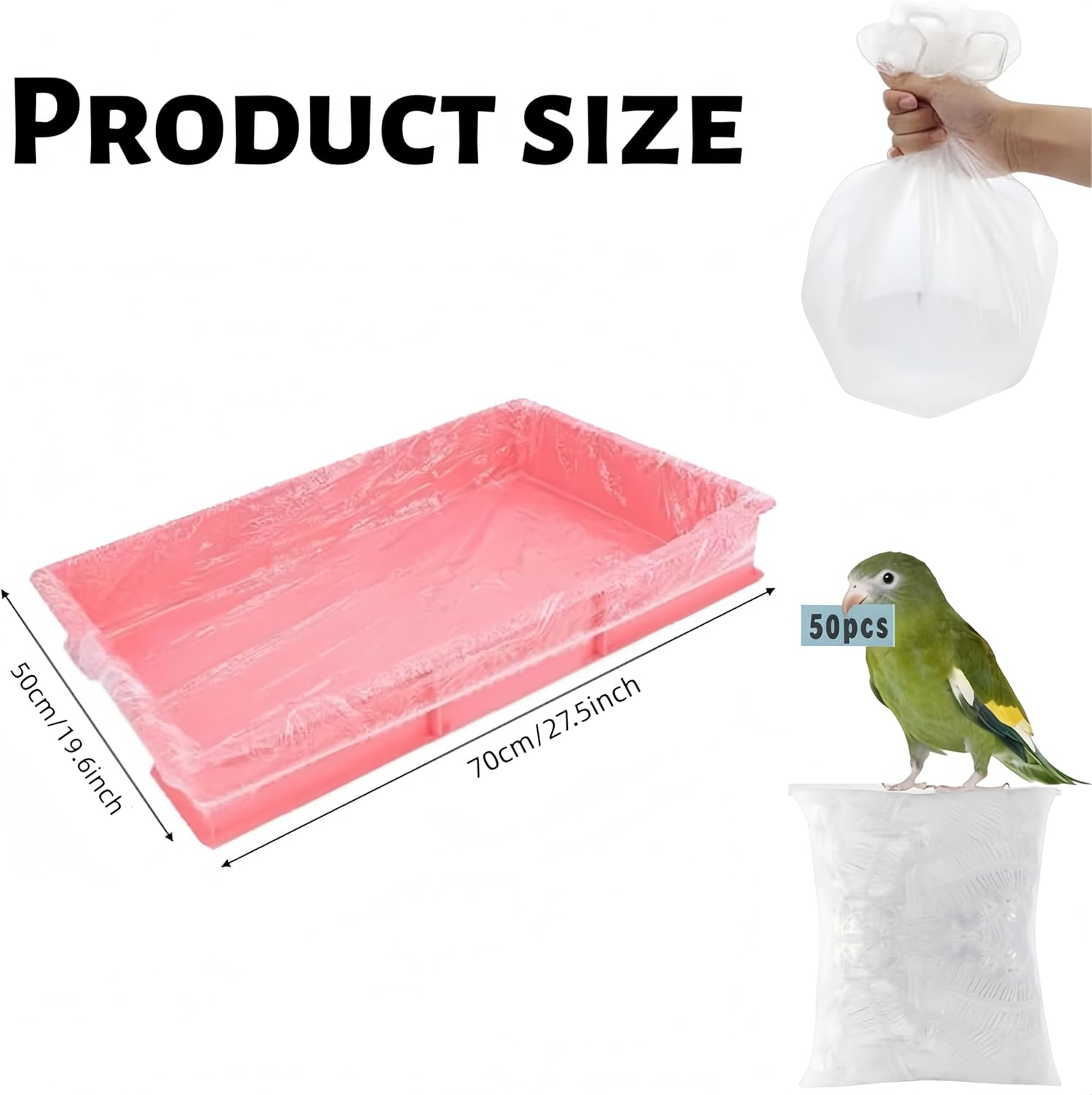 WEBXMZDQ 50 Pcs Universal Pet Cage Pads,Suitable for Small and Large Cages,Elastic PE Tray Cleaning Bags,Leakproof Film for Rabbits,Cats,Dogs，Birds, Parrot, and Animal Cage Accessories image number 1