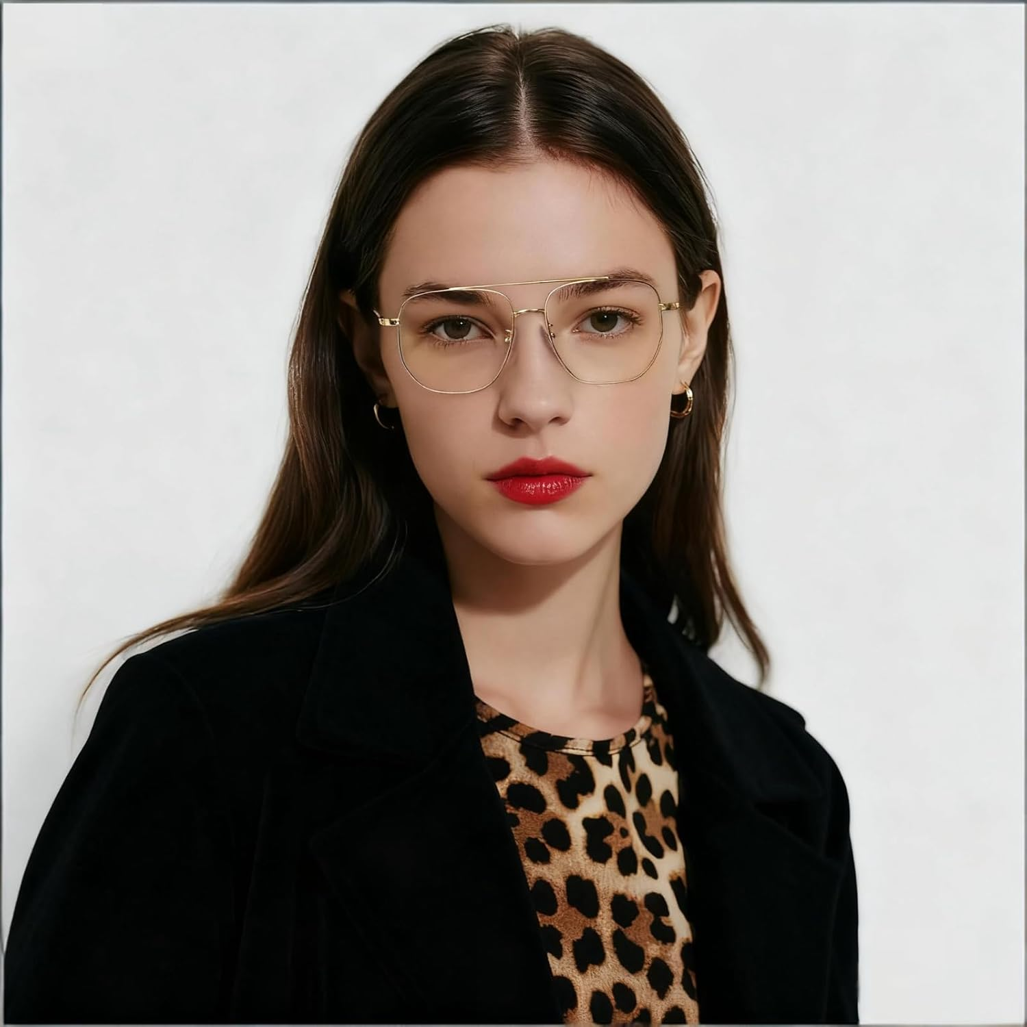 OJIOUI 1Pcs Fake Glasses Non  Glasses Classic Clear Lens Metal Frame Square Old Man Costume Eyewear for Men Women Halloween Daily Wear image number 1