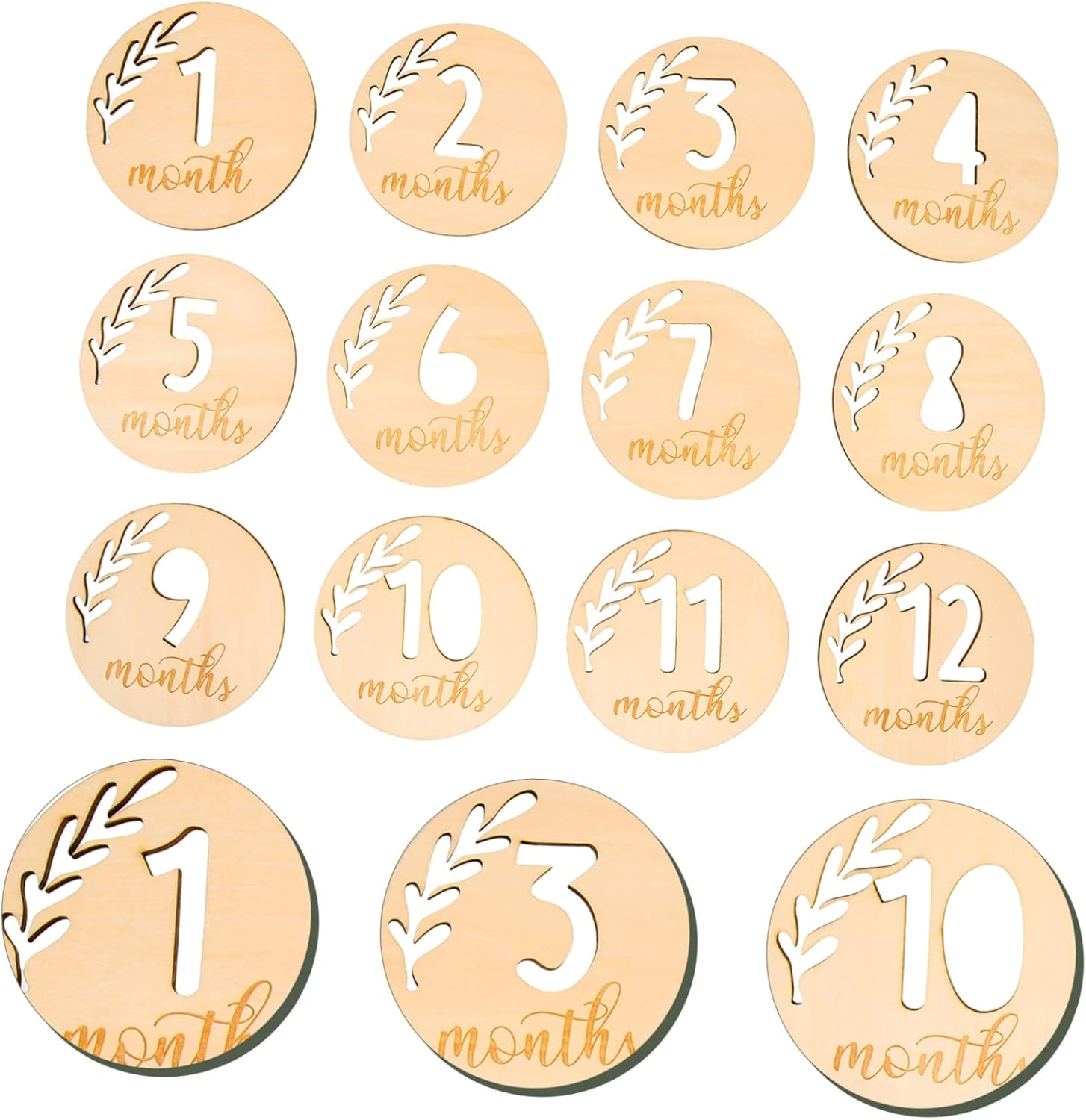 12Pcs Monthly Milestone Commemorative Blocks Wooden Growth Cards Newborn Photography Props