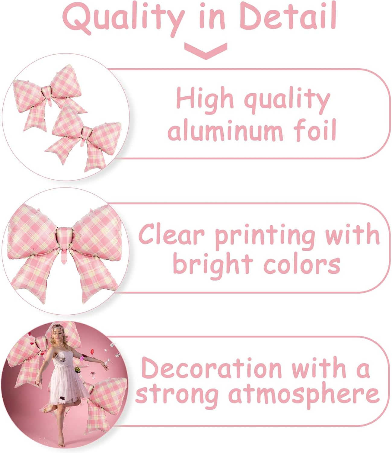 38 Inch Large Pink Plaid Bow Foil Balloons,Giant Matte Pink Bowknot Mylar Helium Balloon for Girl Women Birthday Decorations,Baby Shower Bride Engagement Wedding Decor Bachelorette Party Supplie 2 Pcs