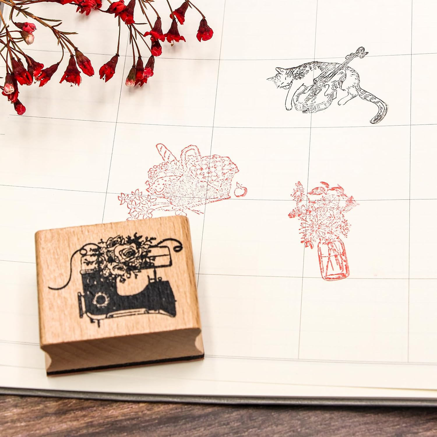 6PCS Wood Rubber Stamp Set, Multipurpose Vintage Rubber Seal, Art Stamps for Scrapbook, DIY Card Making, Bullet Journals and Arts & Craft