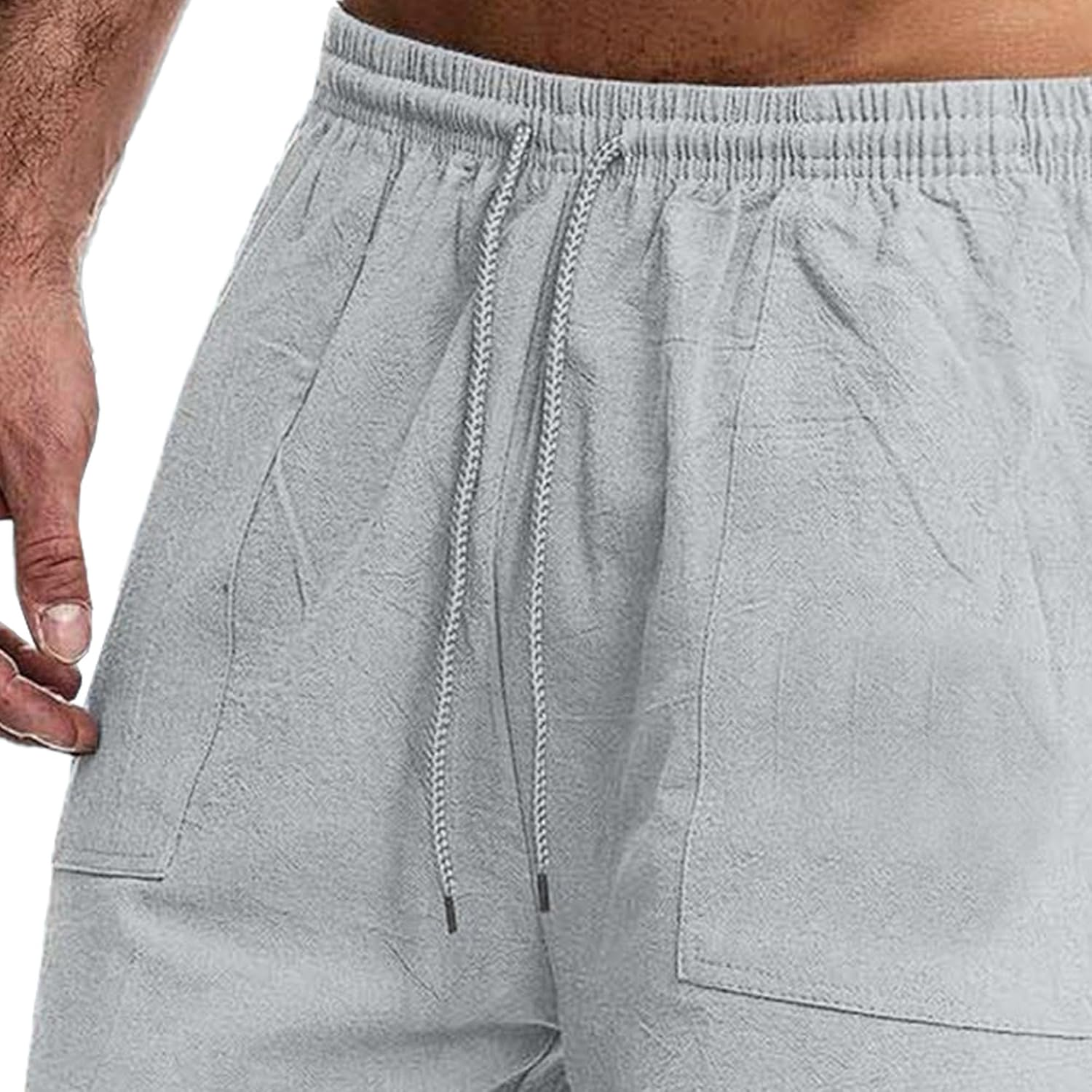 Men'S Long Cotton Linen Shorts Lightweight Classic Male Knee Length Drawstring Sport Men Lounge Capri Pant, Grey, 3X-Large image number 3