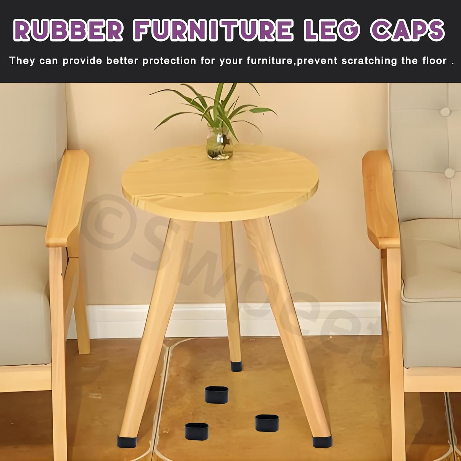 Swpeet 10Pcs 1.2"&times;2.4" Black Oval Chair Leg Caps, Floor Protectors, Table Chair Leg Protection Cover, Furniture Leg Caps，Leg Tips Covers, Feet Pads, Feet for Furniture Table Chair image number 3