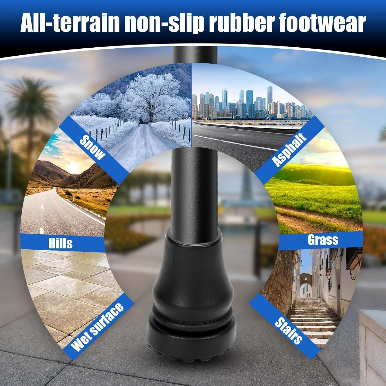 Cane Tips, 3 Pcs Non Slip All Terrain Crutch Tips, 3/4 Inch Rubber Replacement Cane Tips for Canes, Walking Sticks, Hiking Stick, Seniors Crutches (3 Pcs,Black) image number 2