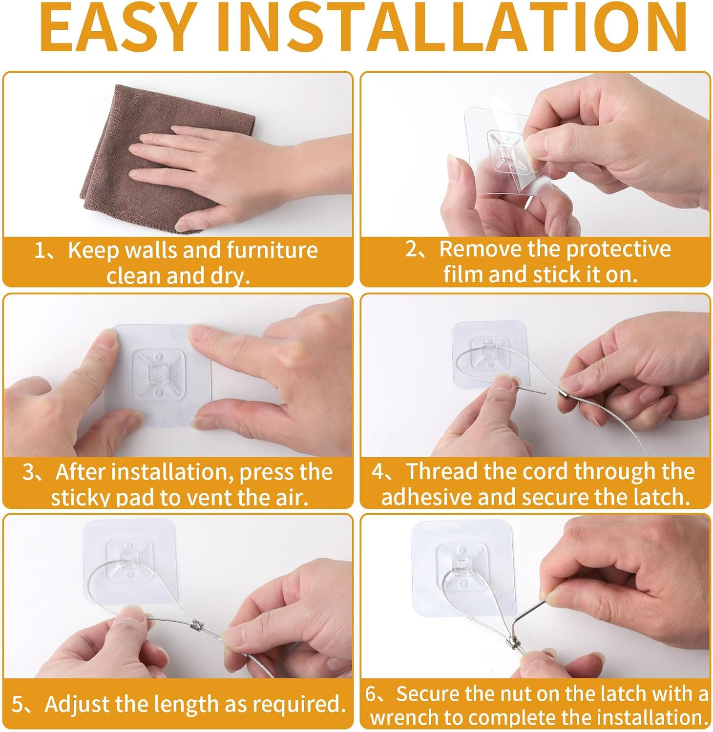 10 Packs Adjustable TV Safety Stainless Straps, No-Drill Adhesive Anti-Tip Furniture Anchors for Baby Proofing, for Fixing Flat-Screen TV, Dressers, Bookcases, Cabinets image number 6