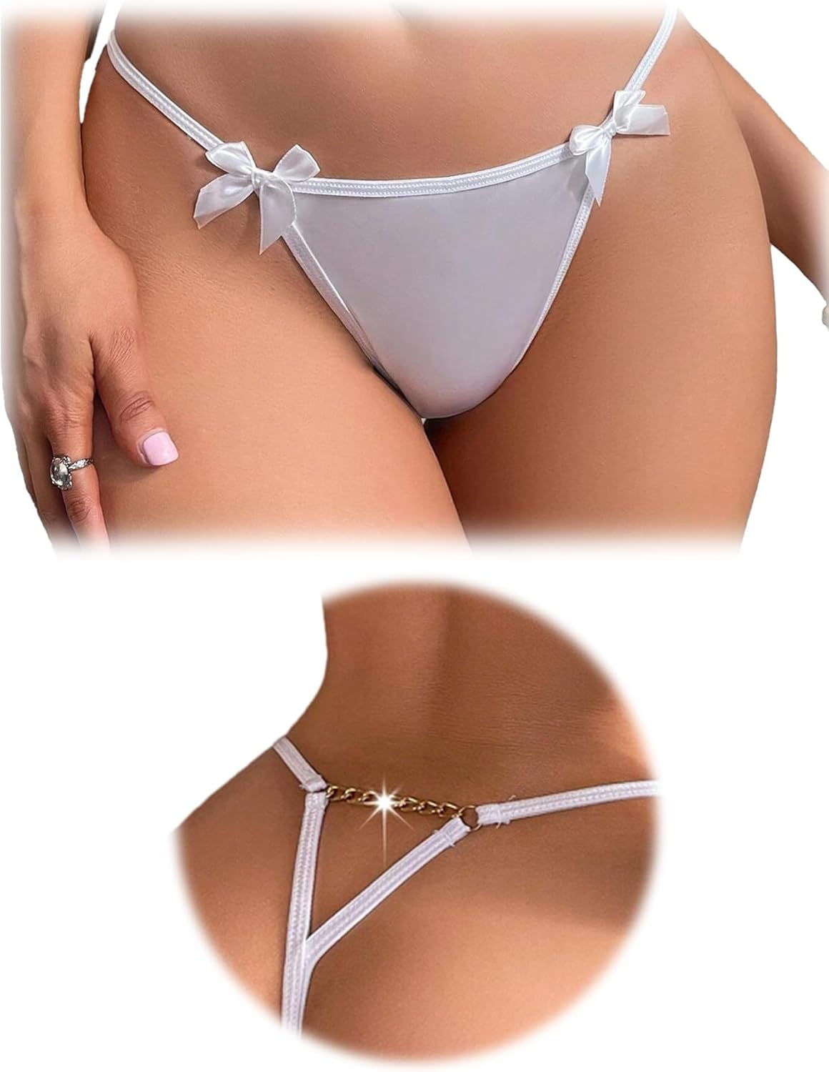 Women Sexy G-String Thongs Panties Bow T-Back Tanga V-Waist Briefs Chain Low Rise Seamless Underwear