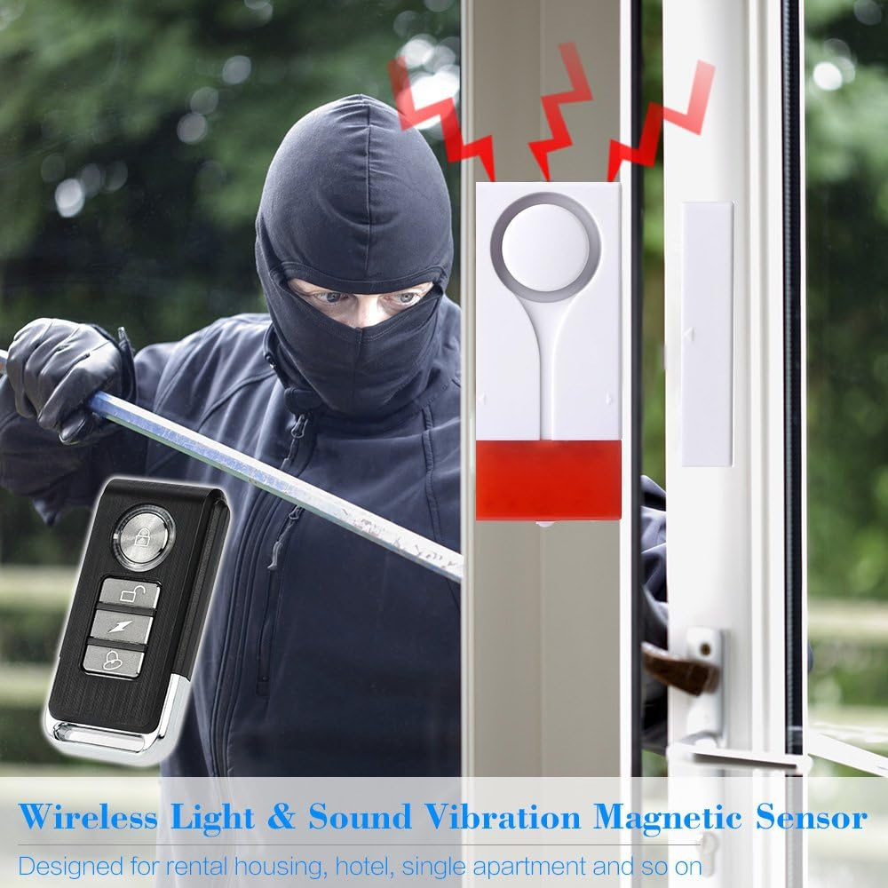 Mengshen Door and Window Alarm - Wireless Burglar Alert with 105Db Loud Sound and Bright Light, Easy to Install (Includes 2 Alarms and 1 Remote Control) image number 6