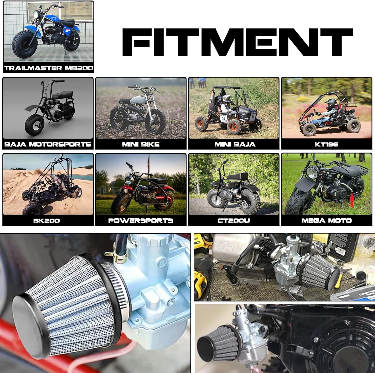 VM22 26Mm Carburetor Carb Kit Fit for Performance Intake Pipe Mainfold Air Filter Fit for Predator 212Cc GX160 Honda GX200 CT200U 196Cc KT196 Clones Moto Go Kart Mini Bike Race Kart (Black) - Black image number 5