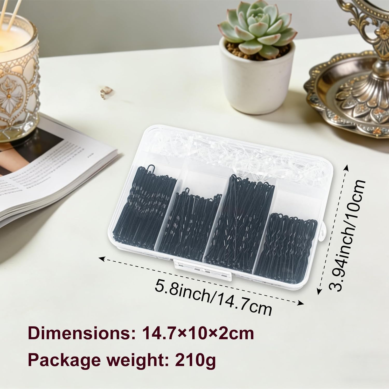 Pack of 200 Hair Pins, Bobby Pins, Black, Hair Clips, Hair Pins for Women, Ladies, Girls, Hair Accessories, Bun Pins, for Hair Accessories, with 100 Pieces Invisible Clear Hair Bands (Black) image number 5