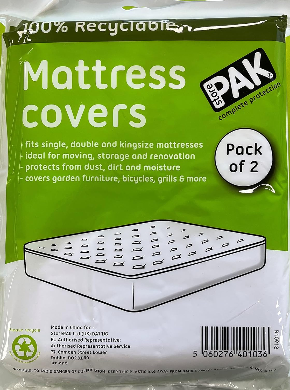 Storepak &ndash; 2PK King Size Mattress Cover Bags for Moving, Storage or Transport - Mattress Protector Storage Bag - Strong, Re-Usable, Waterproof, Anti-Dust Case image number 1