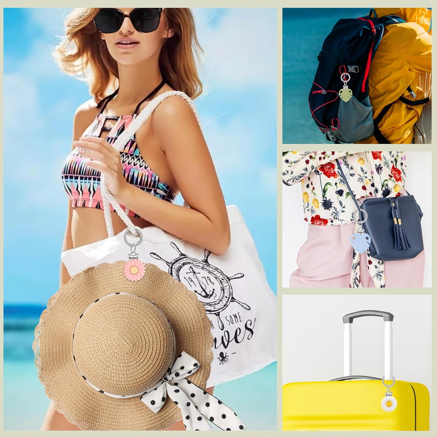 QUYANGCHIFENG 2Pcs Hat Clips for Travel on Bag, Silicone Hat Carrier for Backpack, Luggage, Bogg Bags, Protect Hat from Falling, Travel Woman (Green&Blue) image number 3