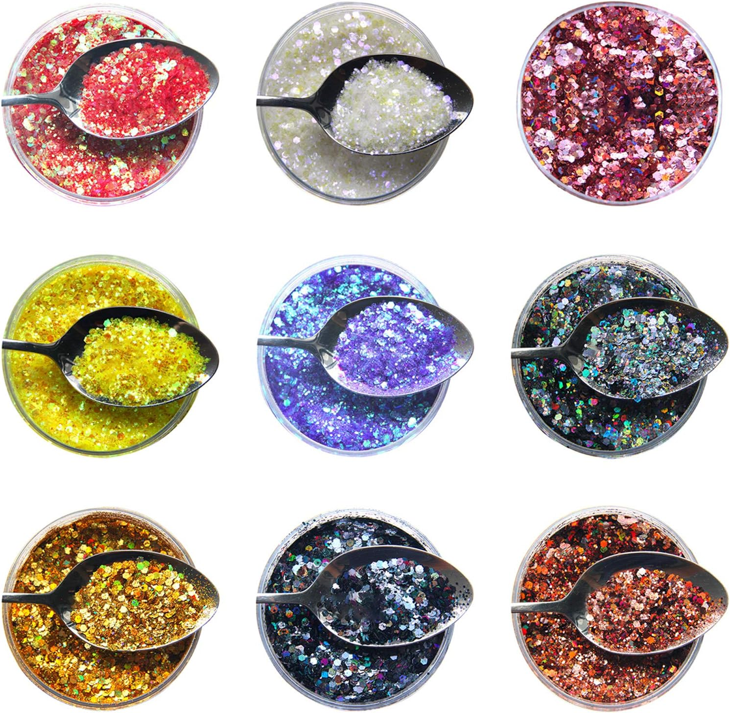 9 Packs Mica Particle Multi Purpose Arts Crafts Body Nail Powders Shakers Cosmetic Nail Decoration