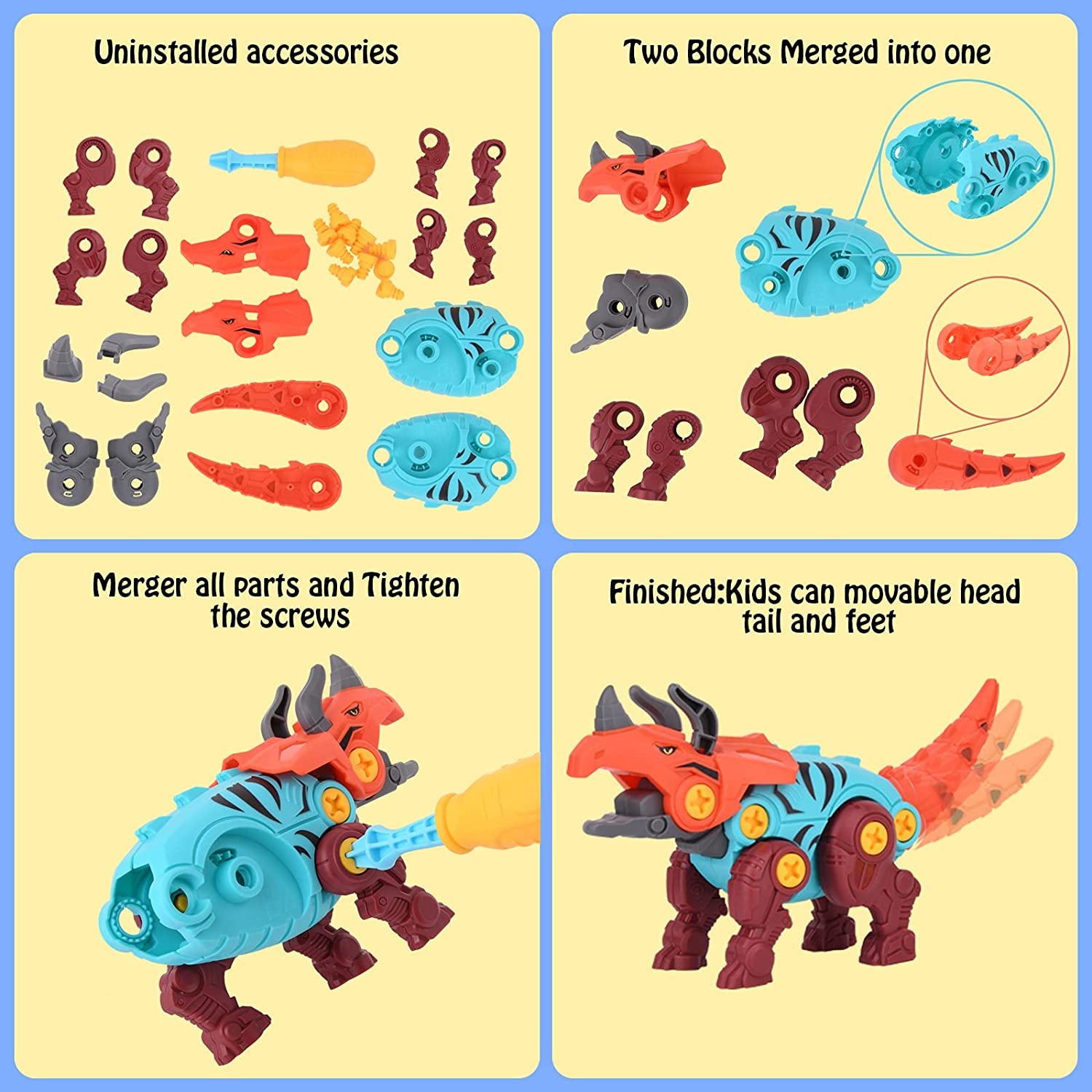 4 Pack Dinosaur Toys for Kids, Take Apart Dinosaur Toy with Electric Drill & 4 Hand Drill Tool, Building STEM Toy Christmas Birthday Gift Learning Construction Toys for 3 4 5 6 7 Year Old Boys Girls