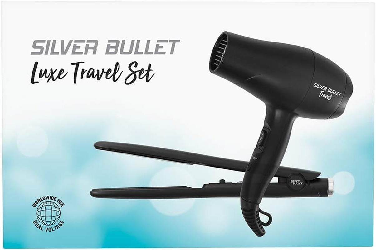 Silver Bullet Luxe Travel Set 2200W Hair Dryer & Straightener, Black