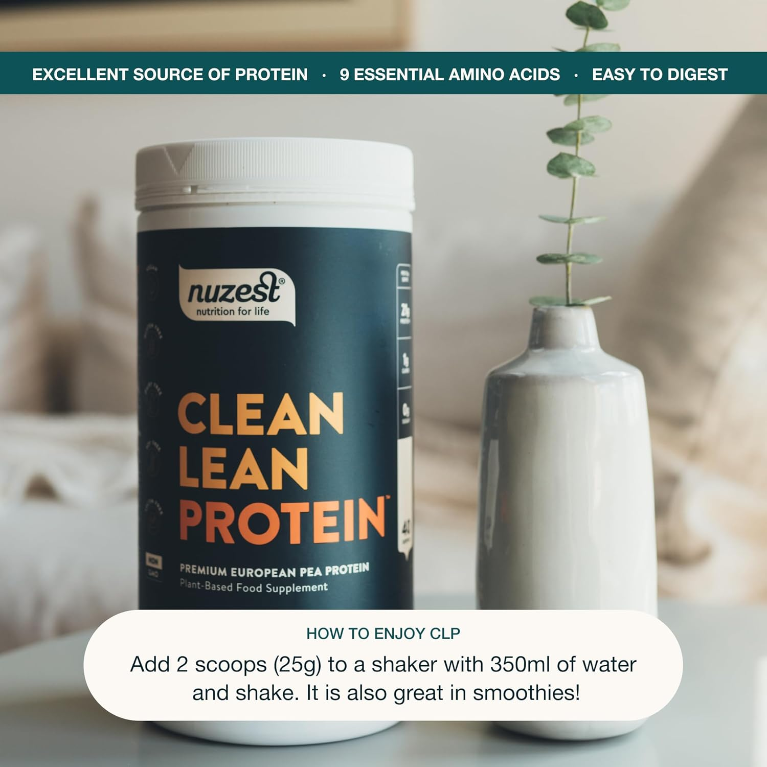 Nuzest - Pea Protein Powder - Clean Lean Protein - Just Natural - Vegan Protein Shake - Plant-Based Low Calorie & Low Carb - Gluten Free - Dairy Free - 1Kg (40 Servings) image number 2
