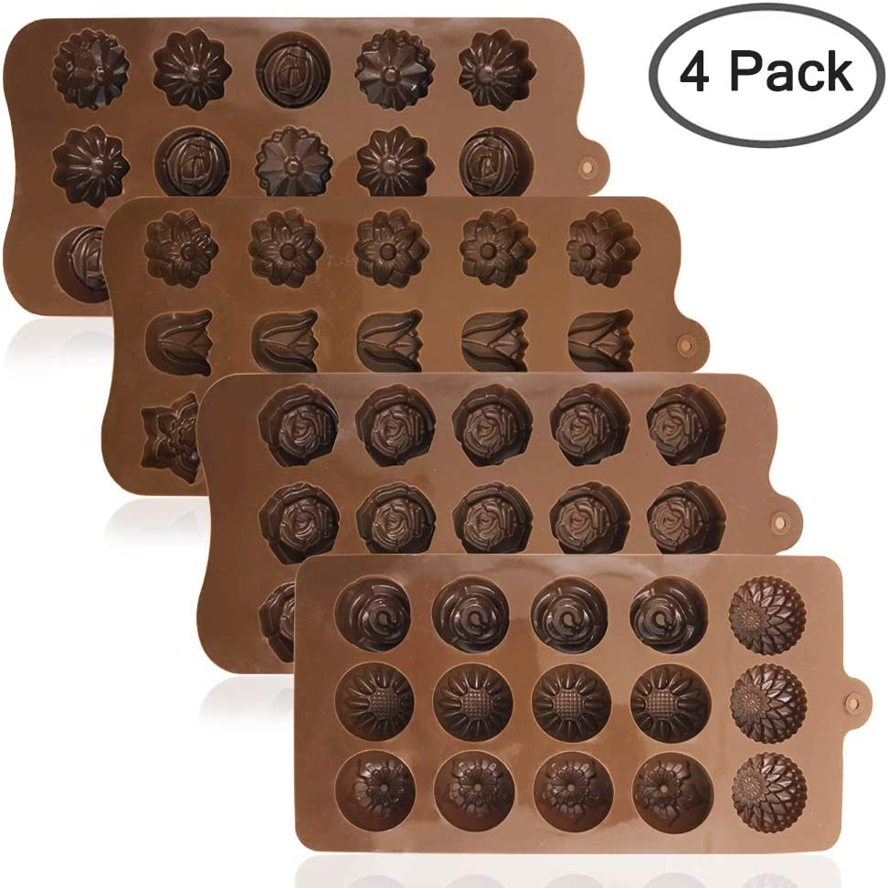 4 Pack 15 Cavity Flower Shape Silicone Molds Chocolate Candy Mold, Danzix Silicone Mold for Wedding, Festival, Parties, DIY Enthusiasts image number 6