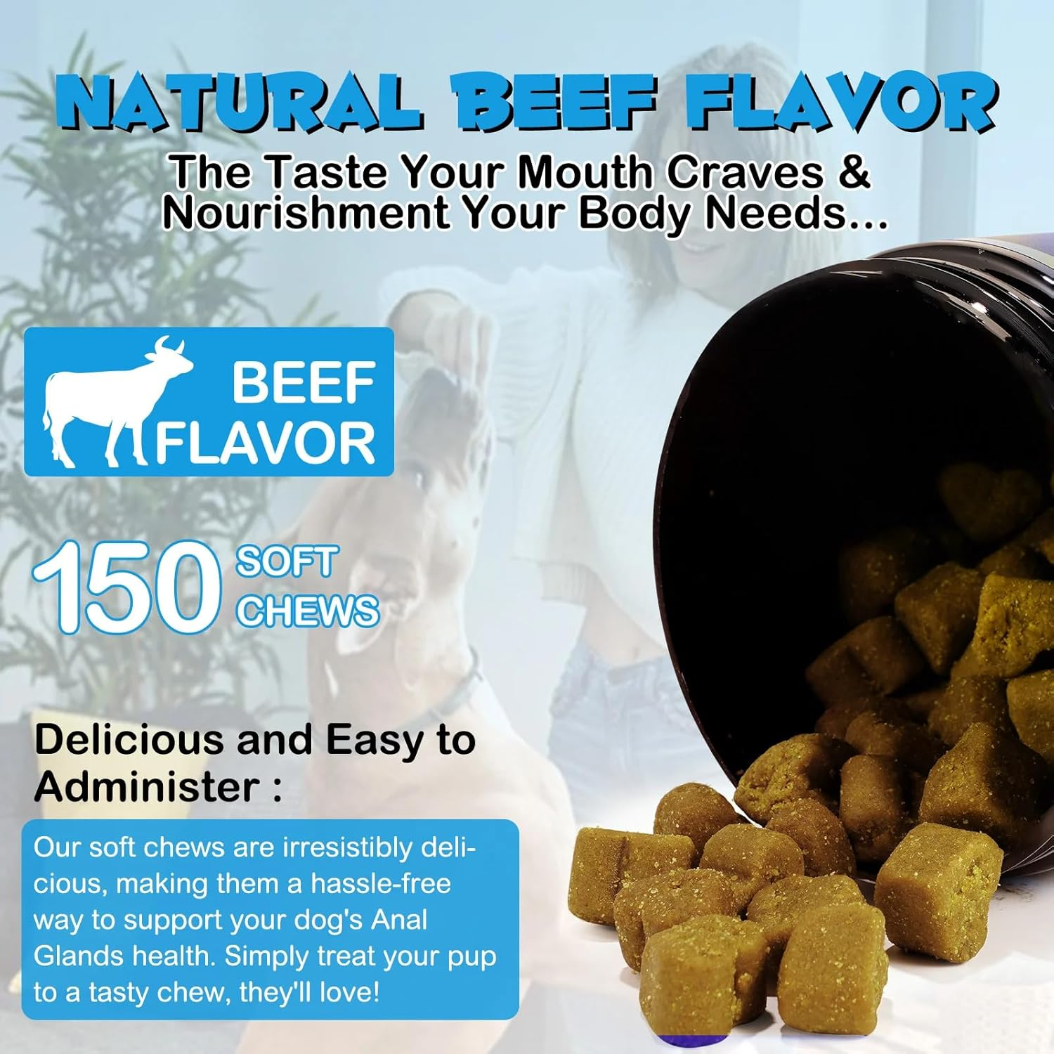 Dog Anal Gland Support Chews | Natural Formula for Digestive Health & Comfort | Promotes Anal Gland Function & Reduces Discomfort | 150 Chews