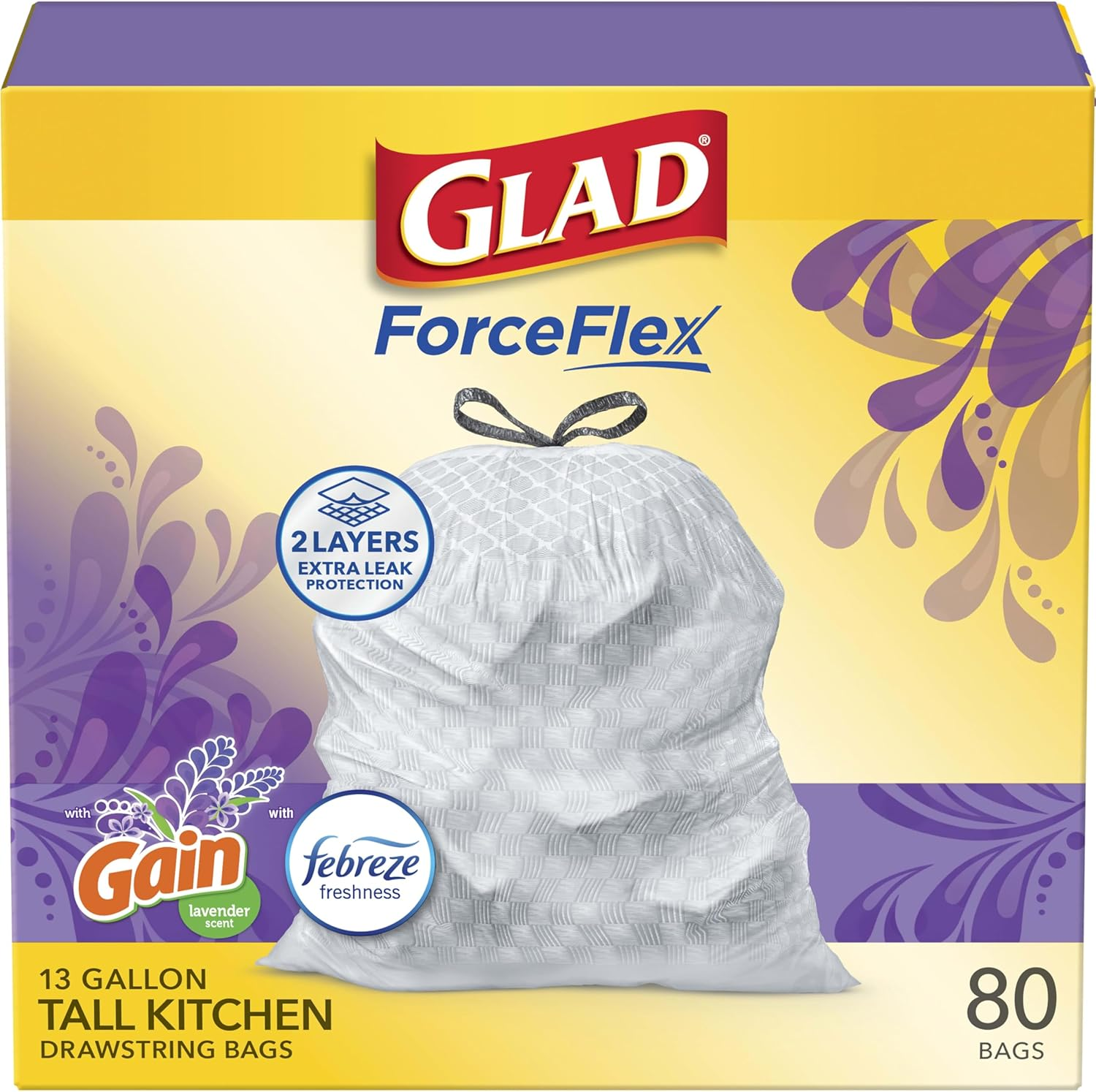Glad Odorshield Tall Kitchen Drawstring Trash Bags - Febreze Mediterranean Lavender - 13 Gallon - 80 Count image number 3