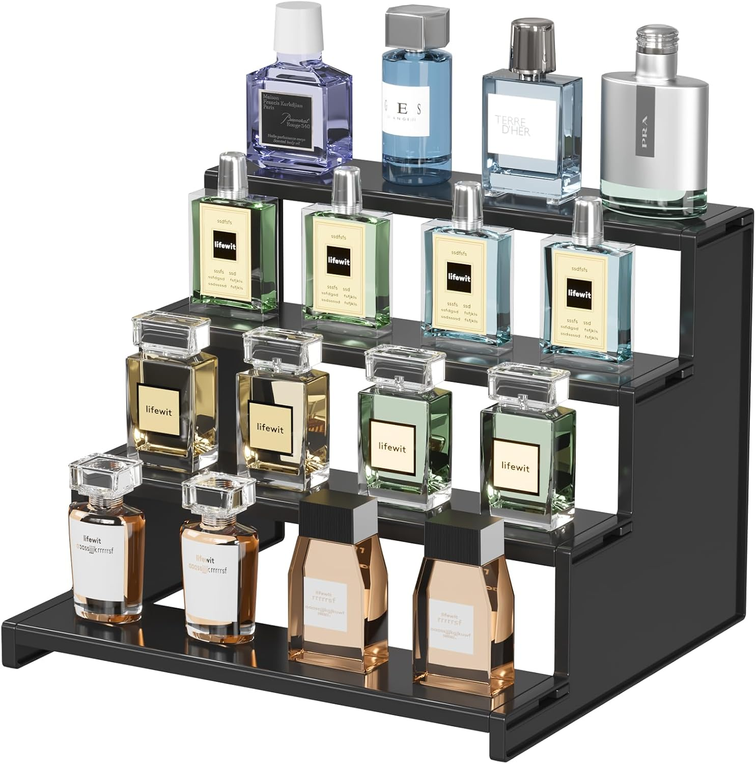 Lifewit Plastic 12 Inch Dark Cologne Stand, Step Perfume Organizer,Versatile Display Stand Shelf for Fragrance, Skincare, Figurine, Dessert, Use for Vanity, Tabletop, Cabinet,1 Set image number 6