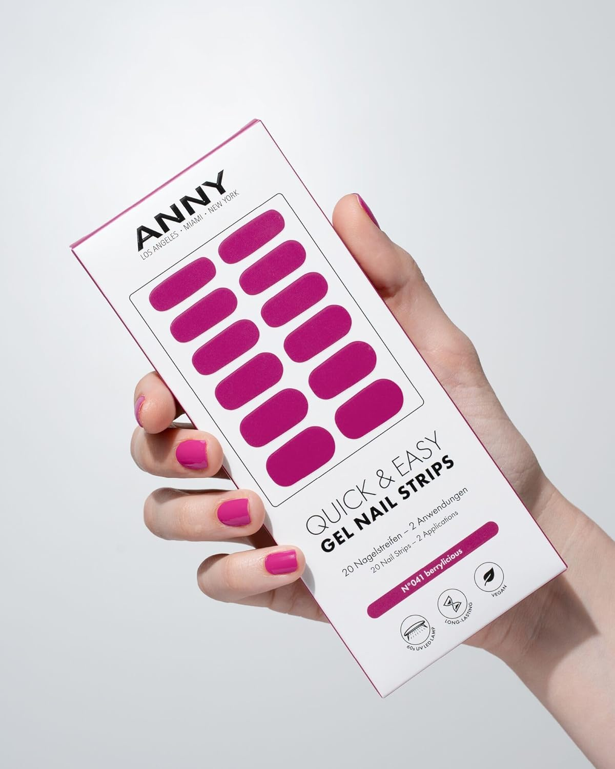 ANNY Gel Nail Strips - UV Nail Wraps for Sticking with UV Lamp, Durable & Splinter Free, Easy to Use, Berry Purple - No. 41 - Red image number 2