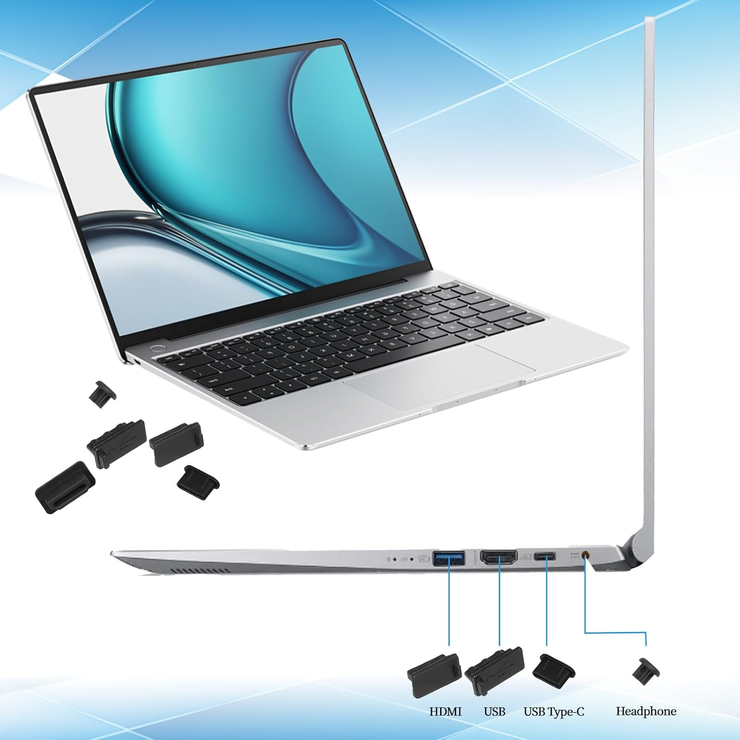 Pack of 35 7 Types USB Protective Cap, USB Port Covers, Silicone USB Dust Protection Port Plug, Silicone USB Cap Connector Stopper for USB, USB C, RJ45, HDMI, SD Port, Headphone Jack, Audio Port image number 4