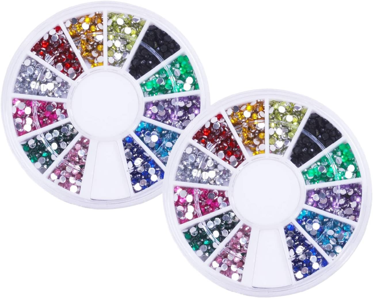 2 Boxes Nail Art Rhinestones 2Mm round 12 Mixed Colors Flatback, Beauties Factory Crystal Jewels Gems Nail Studs Gems Stones for DIY Craft Nail Art Supplies 2.0Mm image number 2