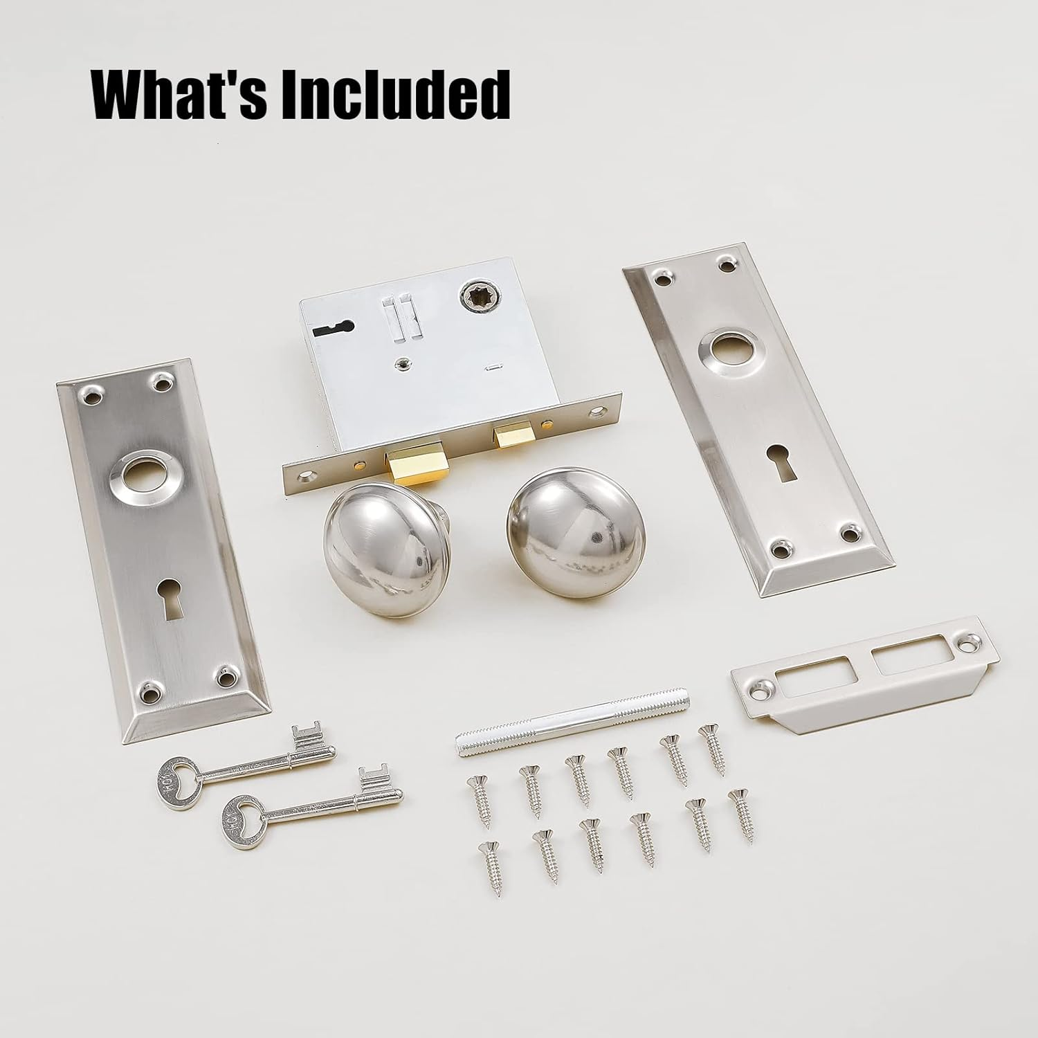 Newliplace Mortise Lock Set for Interior Door, Vintage Door Knob with Lock and Skeleton Key, Antique Door Knobs Brushed Nickel Finish image number 4