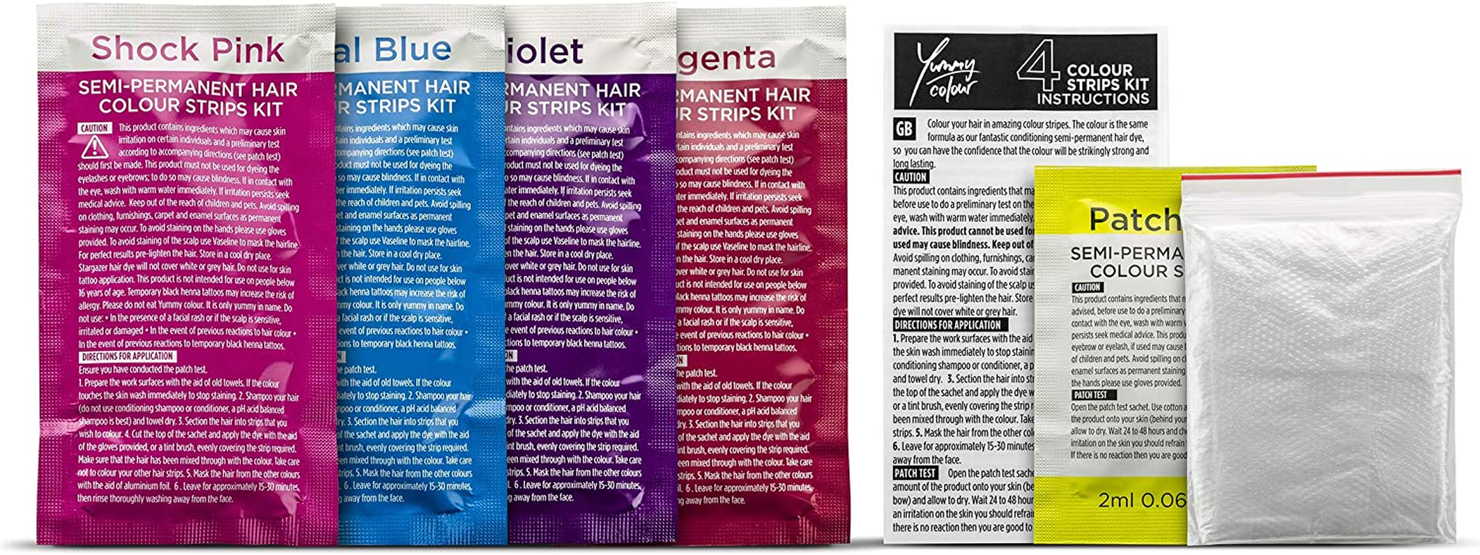 Stargazer Products Yummy Colour Semi-Permanent Hair Dye Strip Kit 4 Shades Vibrant 40Ml