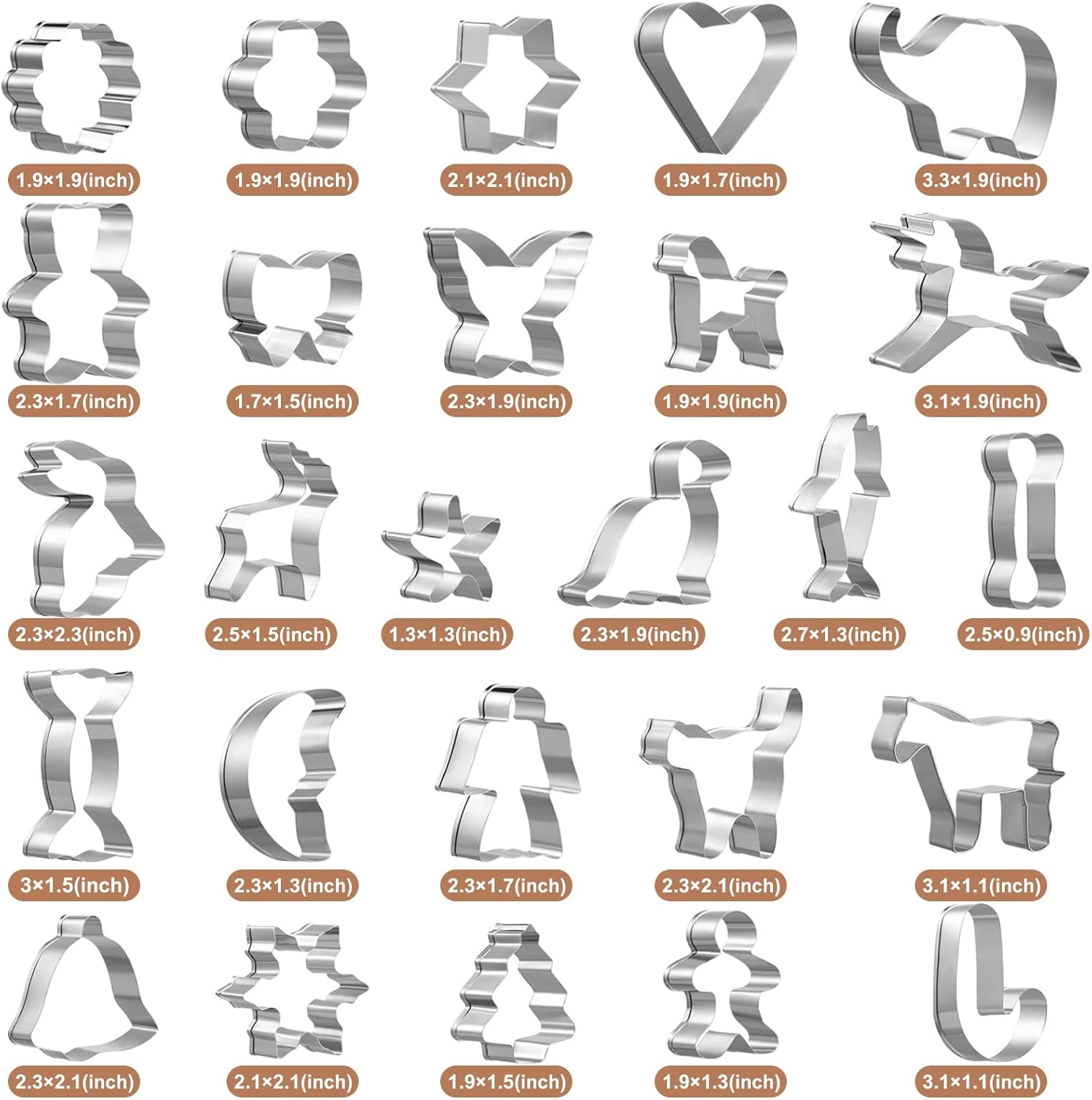 GWHOLE 26 Pcs Cookie Cutter Set, Mini Animal Unicorn Classic Shape Cookie Cutters for Kids Christmas Winter Holiday image number 6