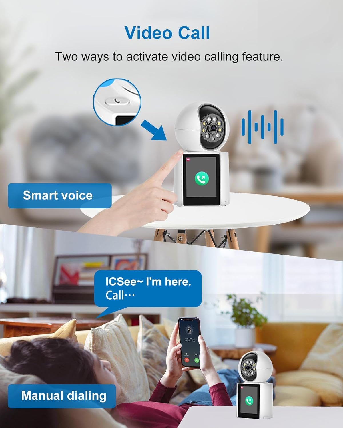 INSEETECH 2K Indoor Video Calling Camera with 2.8" IPS Screen, Two-Way, One-Button Call, Baby/Elder/Dog Monitor, Human/Sound/Crying Detection, Color/Ir Night Vision, App Control image number 5