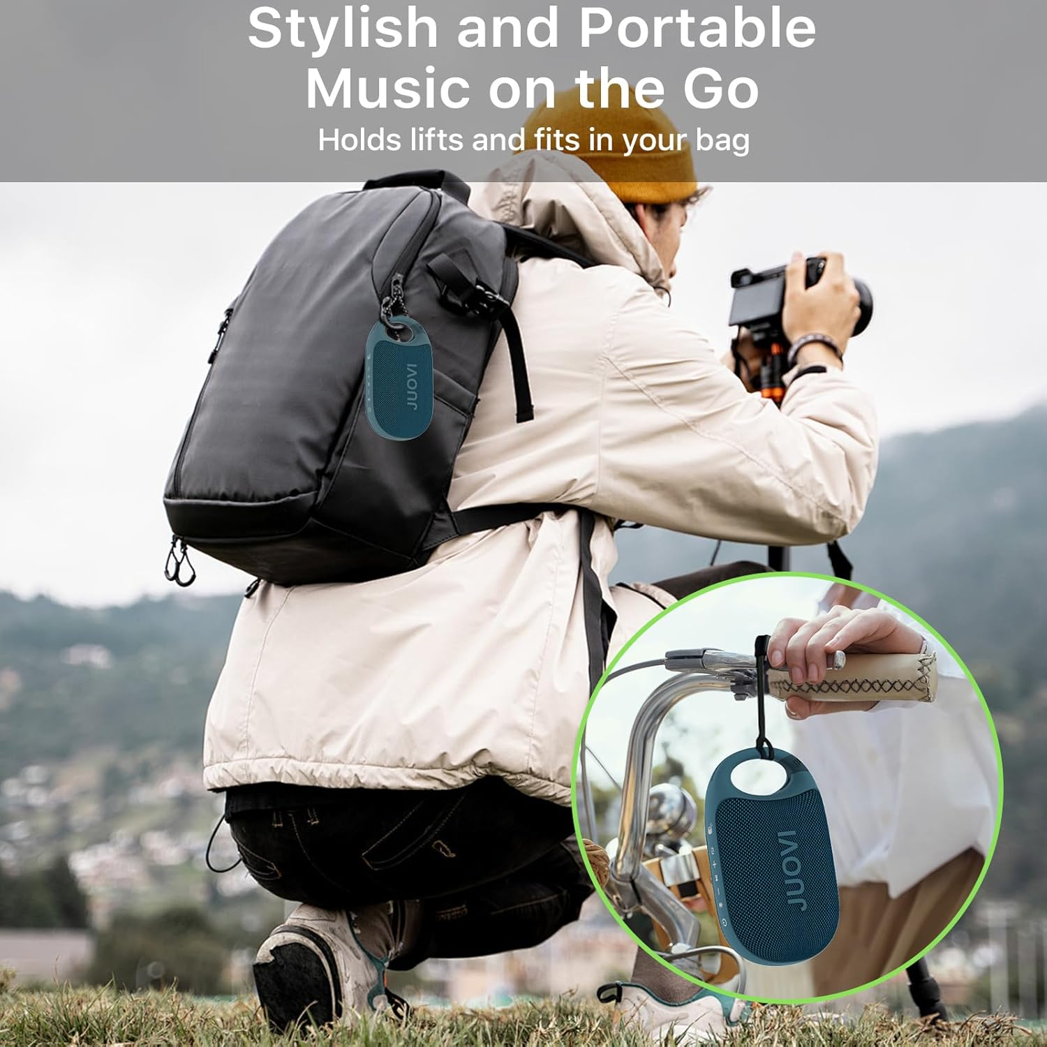 JUOVI Clip Wireless Portable Bluetooth Speaker，24H Playtime Mini Shower Speaker IP68 Waterproof & Dustproof HD Sound Integrated Carabiner, for Home Outdoor and Travel image number 2