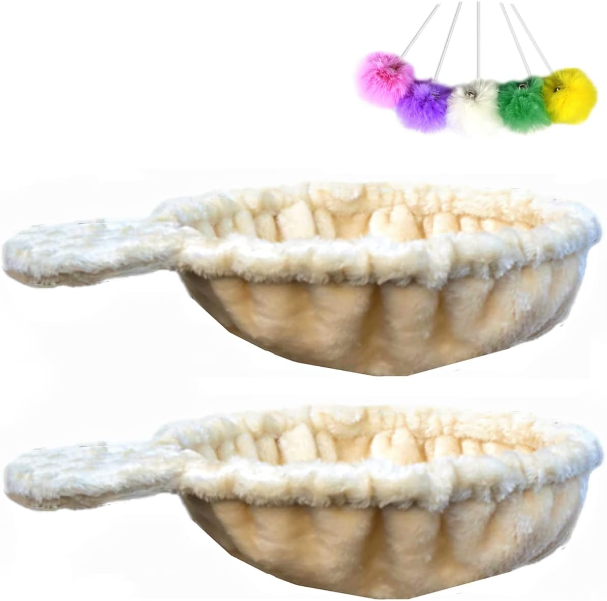 Shengocase 2-Pack 13.2'' Large Grey Cat Tree Tower Replacement Basket Lounger Hammock Bed, 5Pcs Hanging Pom-Pom Toys with Elastic Strings, Cat Tree Accessories Hammock Attachment