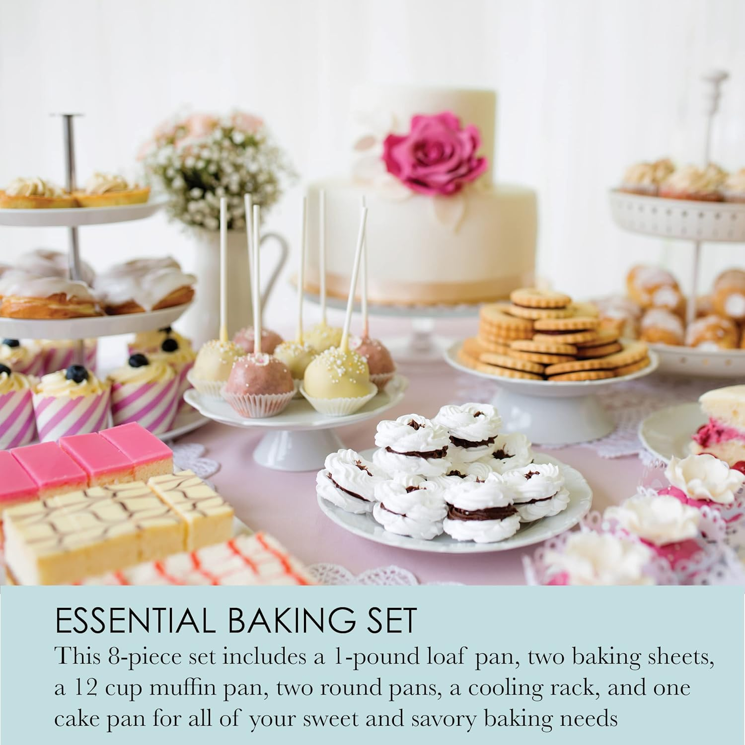 Chicago Metallic Professional Non-Stick 8-Piece Bakeware Set, Silver image number 2