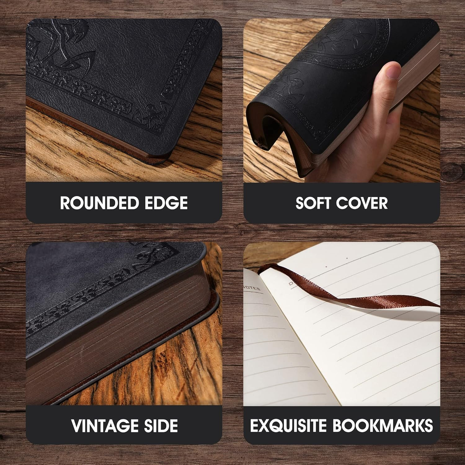 CAGIE Lined Journal for Men Soft Cover Notebook Leather Journals for Writing, 180 Lay Flat Vintage Mens Journal Personal Diary, 5.7'' X 8.3'', Black image number 2
