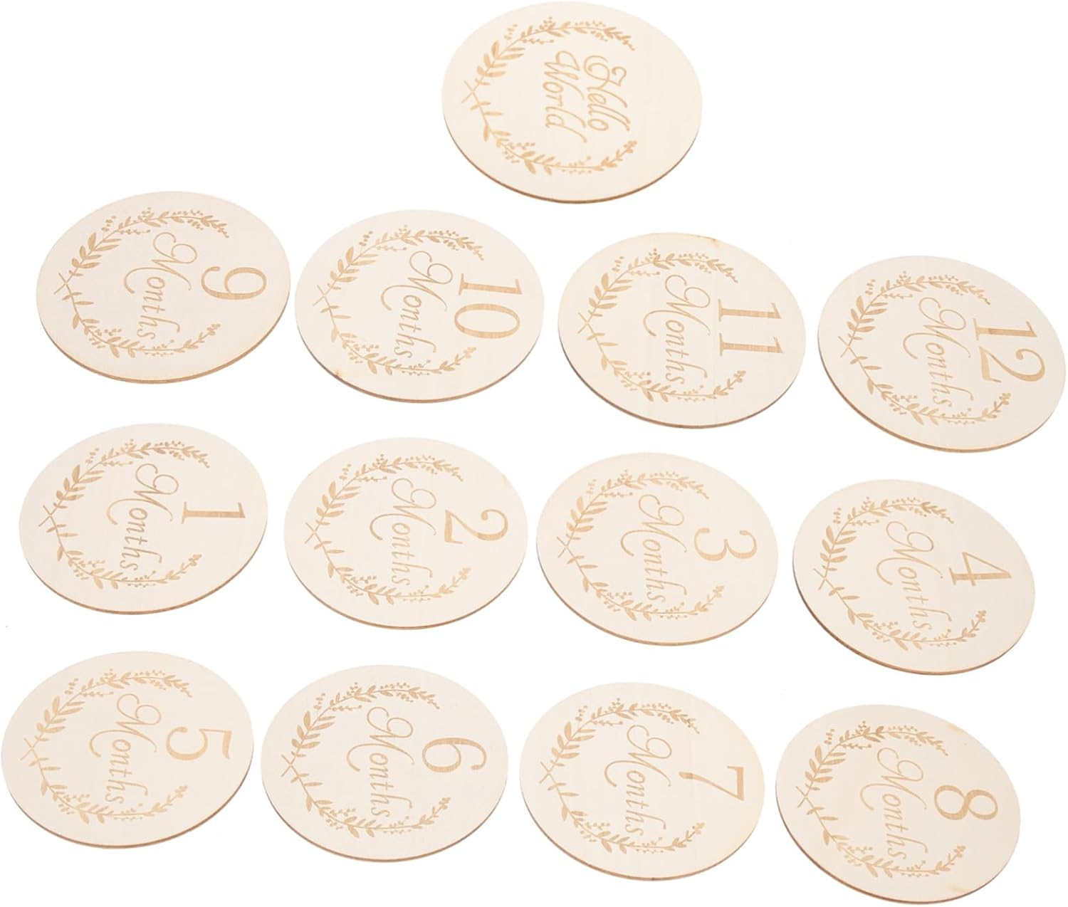 Gadpiparty 13Pcs 100Mm Wooden Infant Milestone Growth Cards Baby Birthday Photo Props Natural Poplar Wood Slices for Newborn Photography and Home Decoration