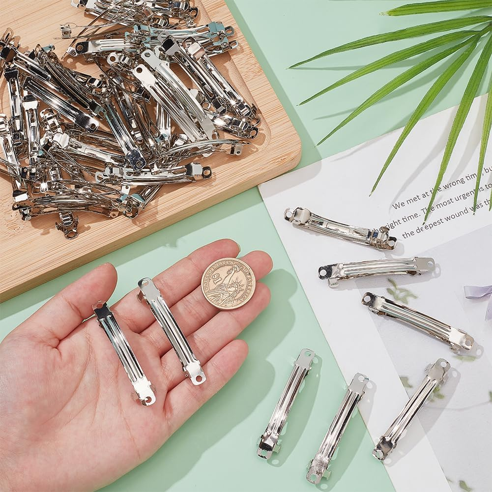 SUNNYCLUE 50Pcs Silver French Barrettes Blank Hair Clip Pin Bulk Metal Iron Simple Rectangle Plain Bow Ponytail Holders Clasps Clips for Crafting DIY Bows Hairs Holder Hairclips Accessories Women image number 3