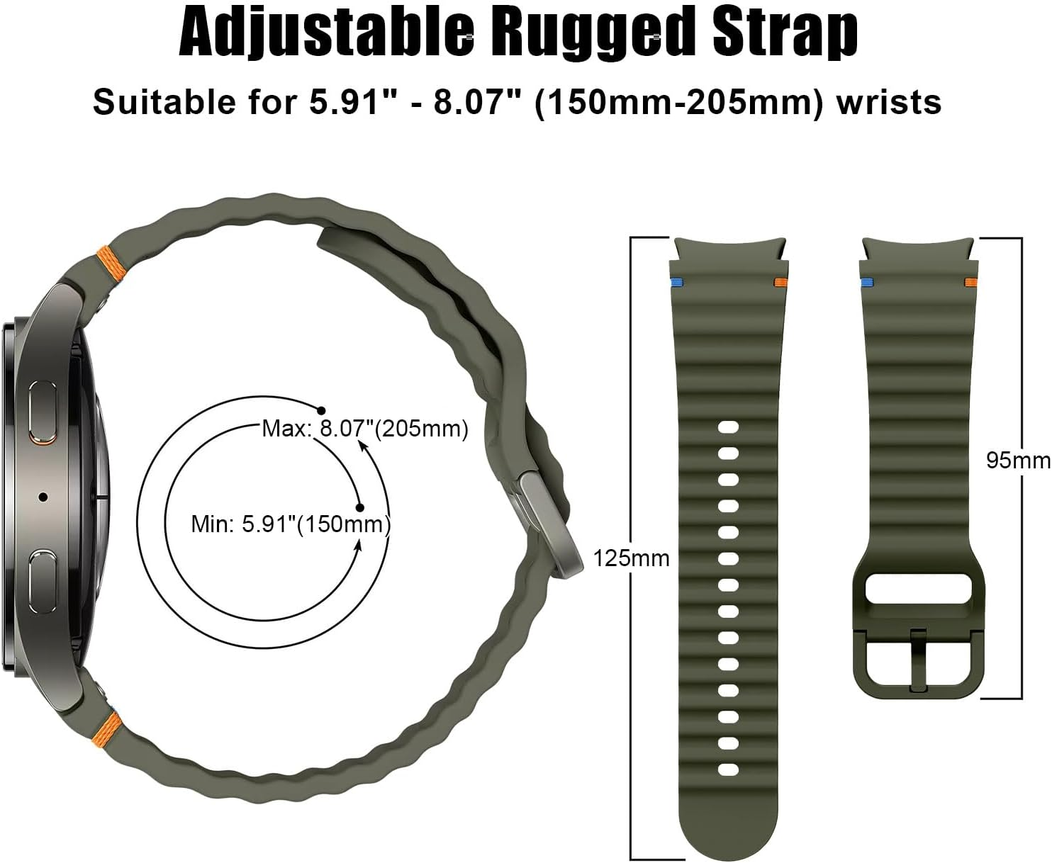 Compatible with Samsung Galaxy Watch 7 Strap No Gap Sport Silicone Watch Band for Galaxy Watch 6 5 4 40Mm 44Mm Galaxy Watch 6 Classic 43Mm 47Mm,Watch 5 Pro,Watch 4 Classic Strap 42Mm 46Mm (Army Green) image number 1