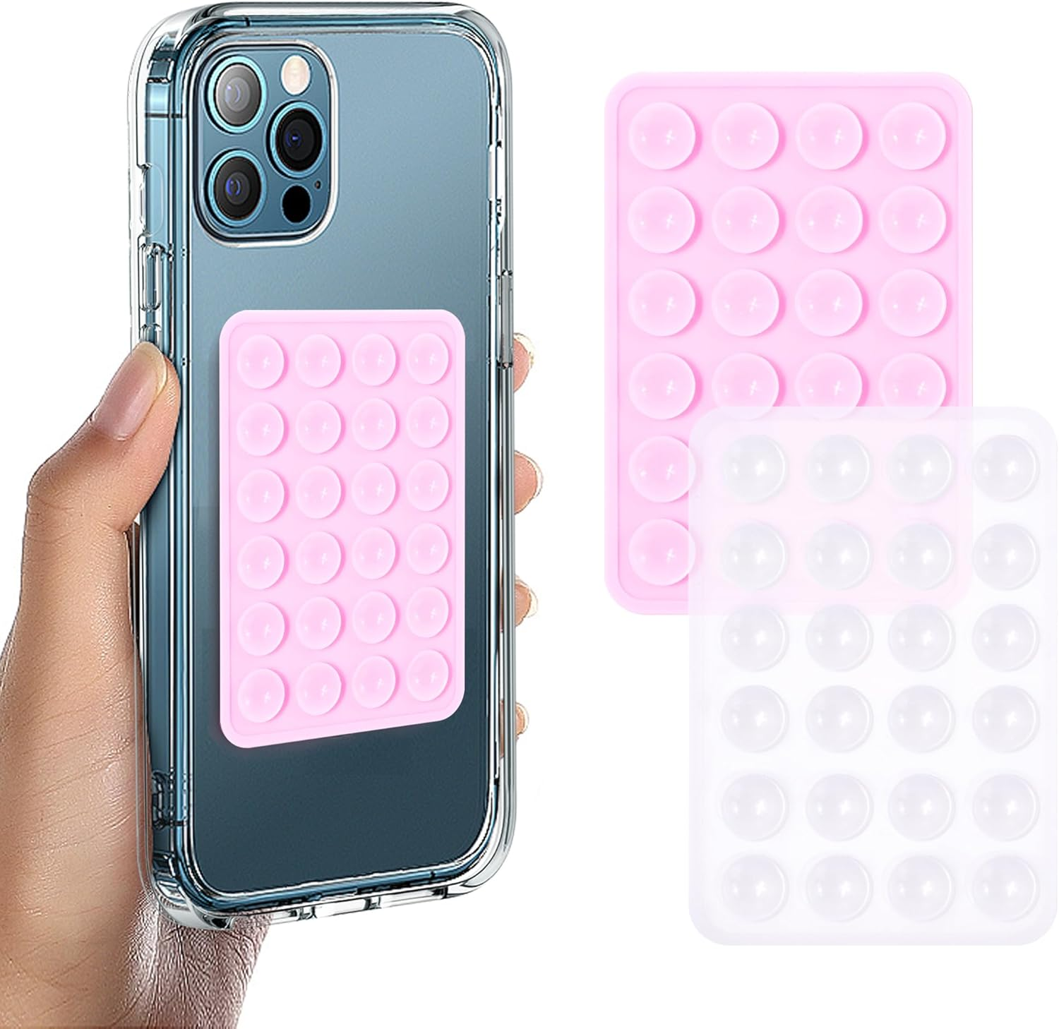 Suction Phone Case Mount, 2Pcs Silicone Phone Suction Grip Compatible with Iphone and Android Cases, Anti-Slip Hands-Free Mobile Accessory Holder, Sticky Phone Grip for Tiktok Videos and Selfies - 2Pcs-Black image number 6