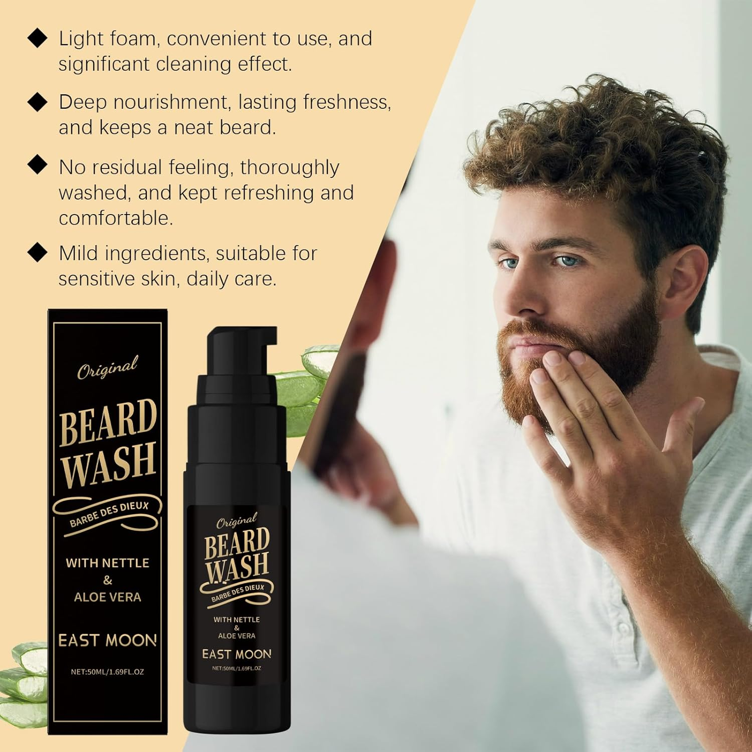 Beard Wash with Nettle and Aloe Vera, Gentle Daily Cleanser, 50Ml image number 2