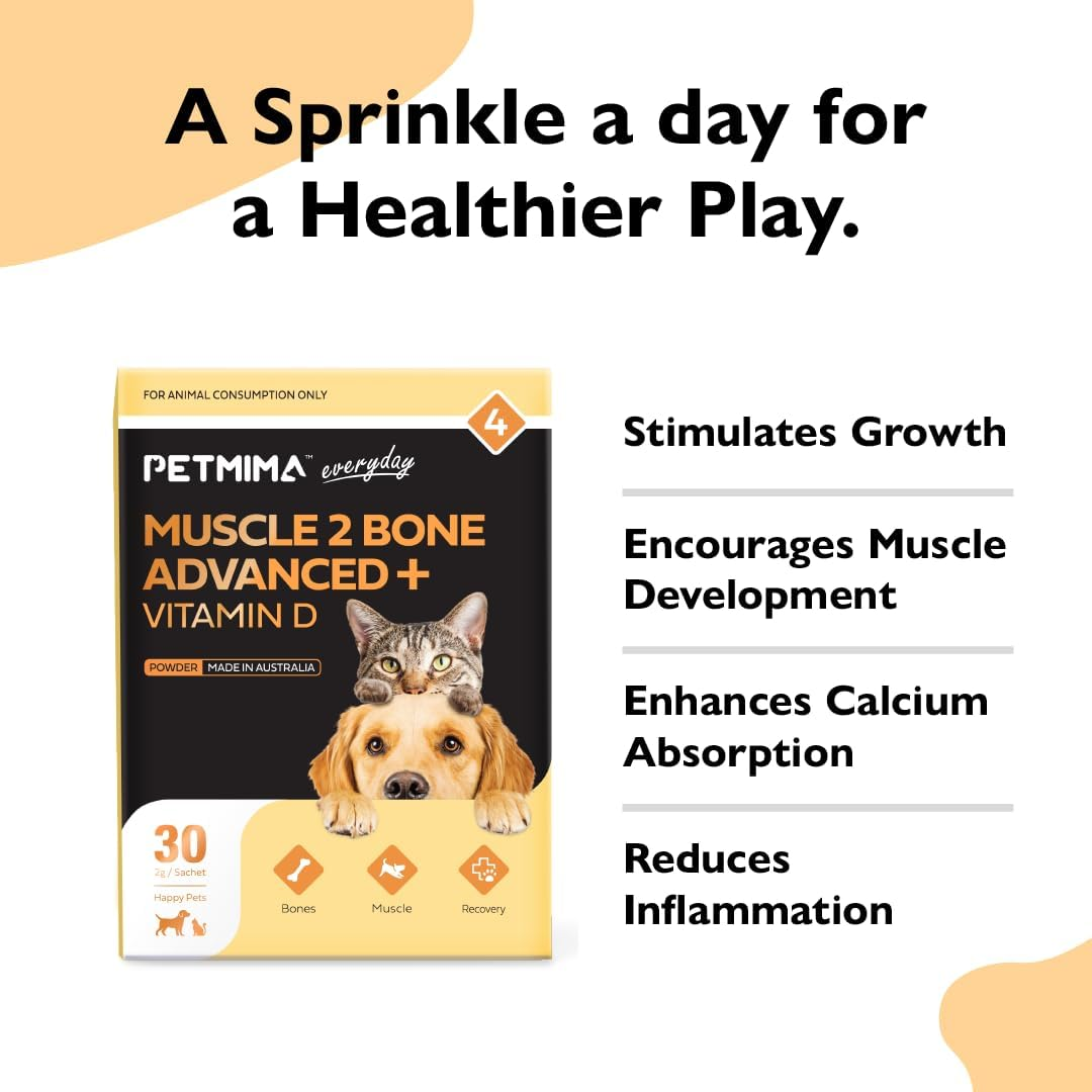 Premium Muscle & Bone Supplement for Dogs and Cats All Breeds & Sizes, Stimulate Bone & Muscle Growth, Promotes Strong Teeth, Australian Made, No Added Flavours Sachets (Up to 60 Servings) - Petmima image number 4