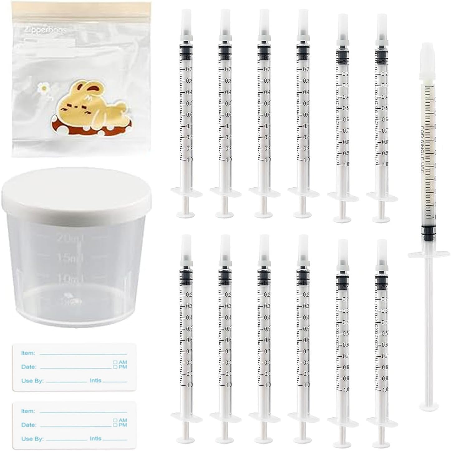 Colostrum Collector Kit, 52 Pcs 1Ml Colostrum Syringes with Caps, 1 Measuring Cup, 10 Storage Bags, 52 Labels image number 5