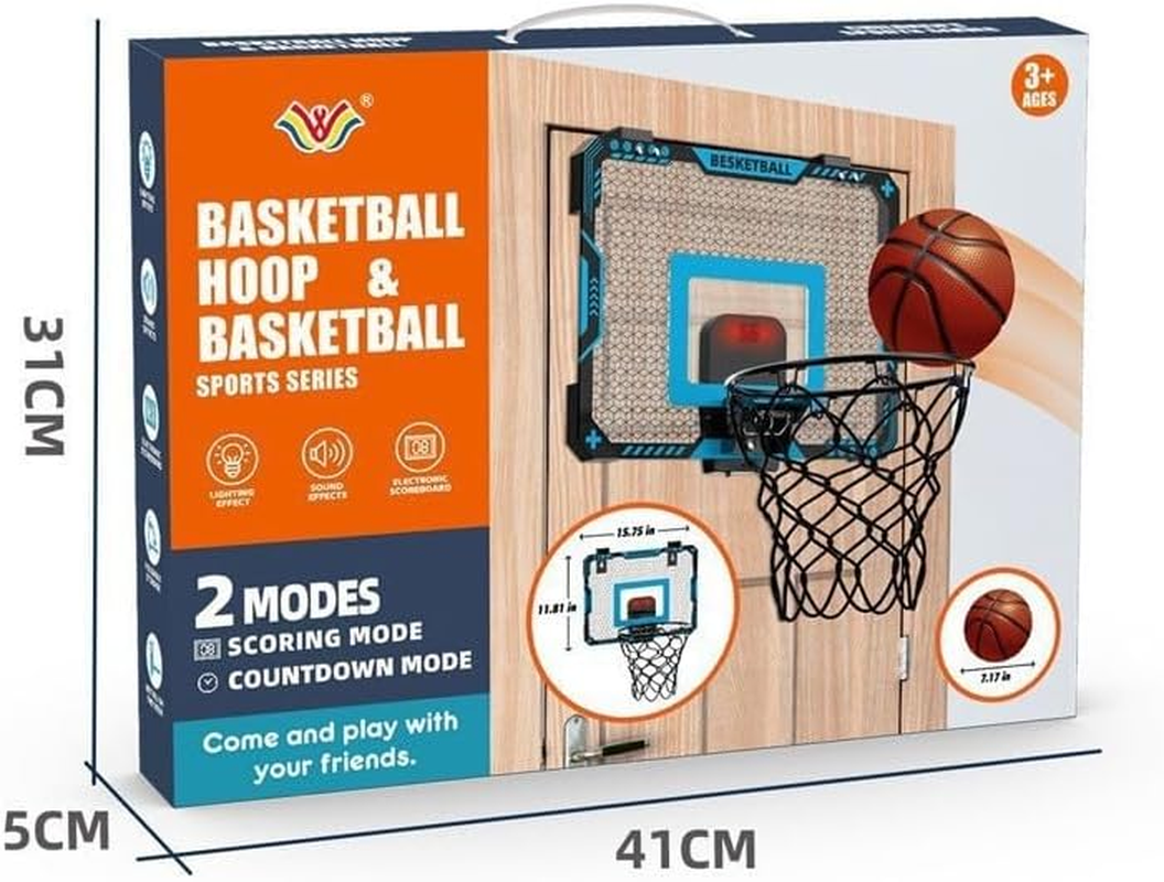 Aoiiigo Basketball Hoop with LED Lighting and Electronic Scoreboard with 2 Scoring Methods Mini over the Door Hoop for 4-12 Year Old Boys Girls Birthday Gift image number 4