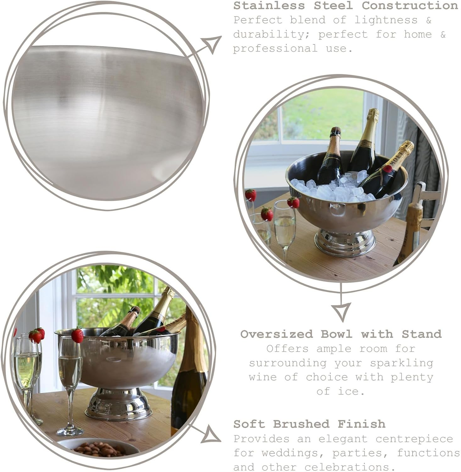 Rink Drink Stainless Steel Champagne Ice Bucket - 35Cm Plain - 1X Home Pub Garden Table Wine Champagne Water Beer Bottle Drinks Cooler image number 5