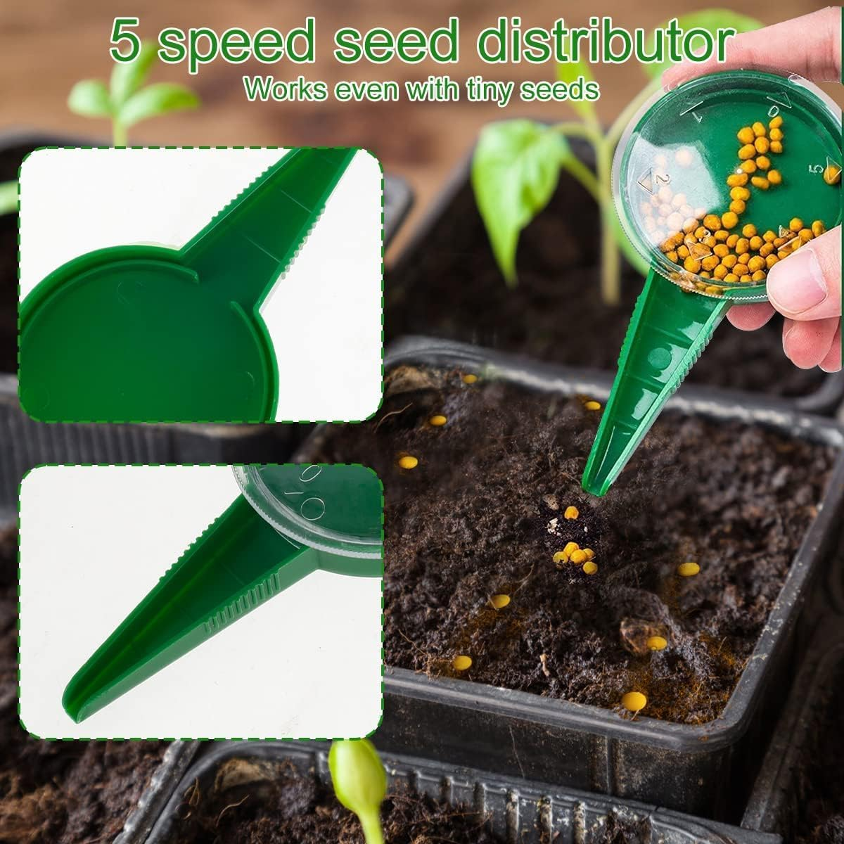 6Pcs Mini Sowing Seed Dispenser, Seed Planter Tool, Handheld Seed Planter, Mini Hand Seed Spreader, Seed Sower Tool, Garden Seed Planter, Small Seed Spreader with Seedlings Dibber Widger for Spreading image number 1