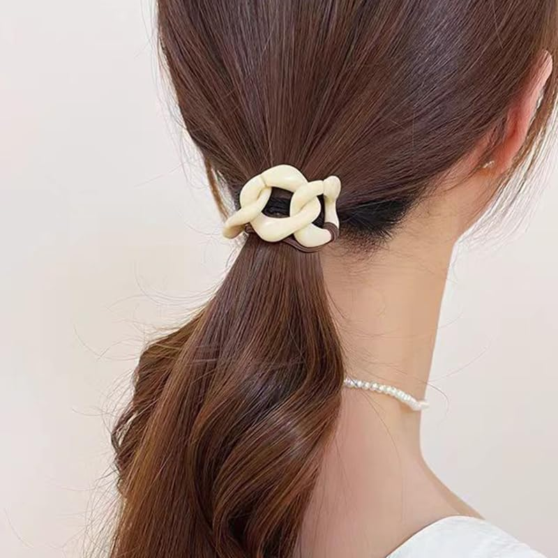 9 PCS Acrylic Ponytail Hair Cuff Geometric Hair Ties Wrap for Women Girls Geometric Hair Elastics Ties Arch Ponytail Ring Set for Long Thick Hair Ropes Ponytail Cuff Set for Women image number 3